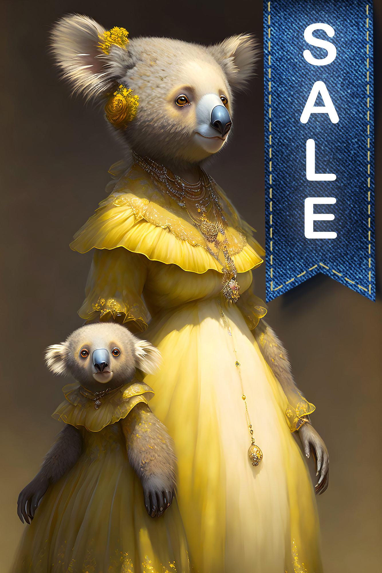 Digital painting-print for interior “Koala with daughter”. AI Photo Retoucher and Image Restorer Zhanna Ognivo