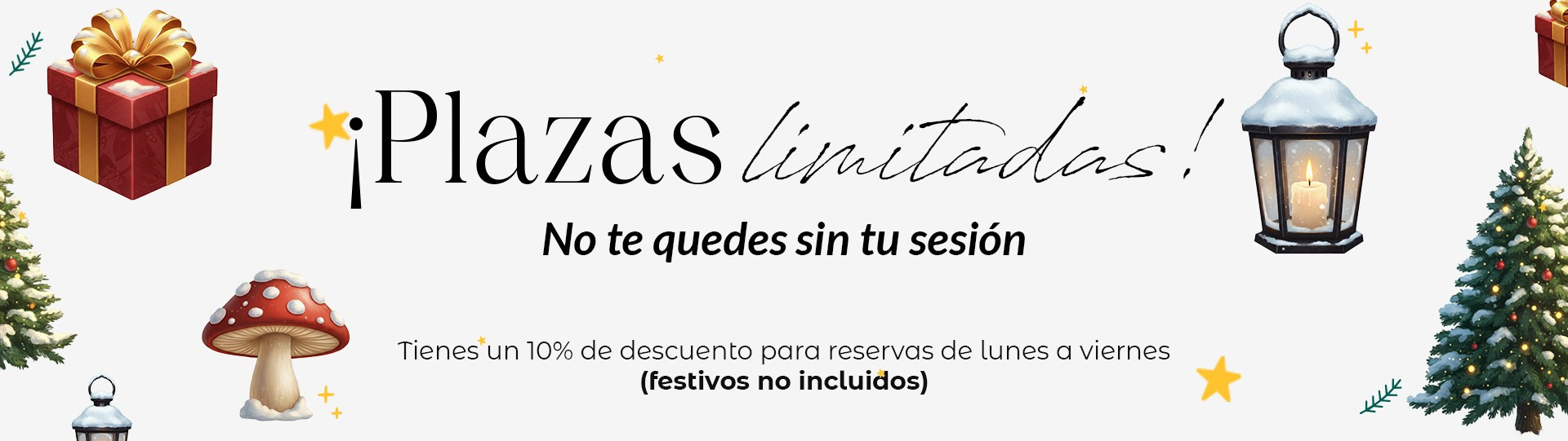 magen promocional de las sesiones de fotos de Navidad en Rainbox, destacando que las plazas son limitadas, con detalles festivos y un diseño navideño que invita a reservar pronto