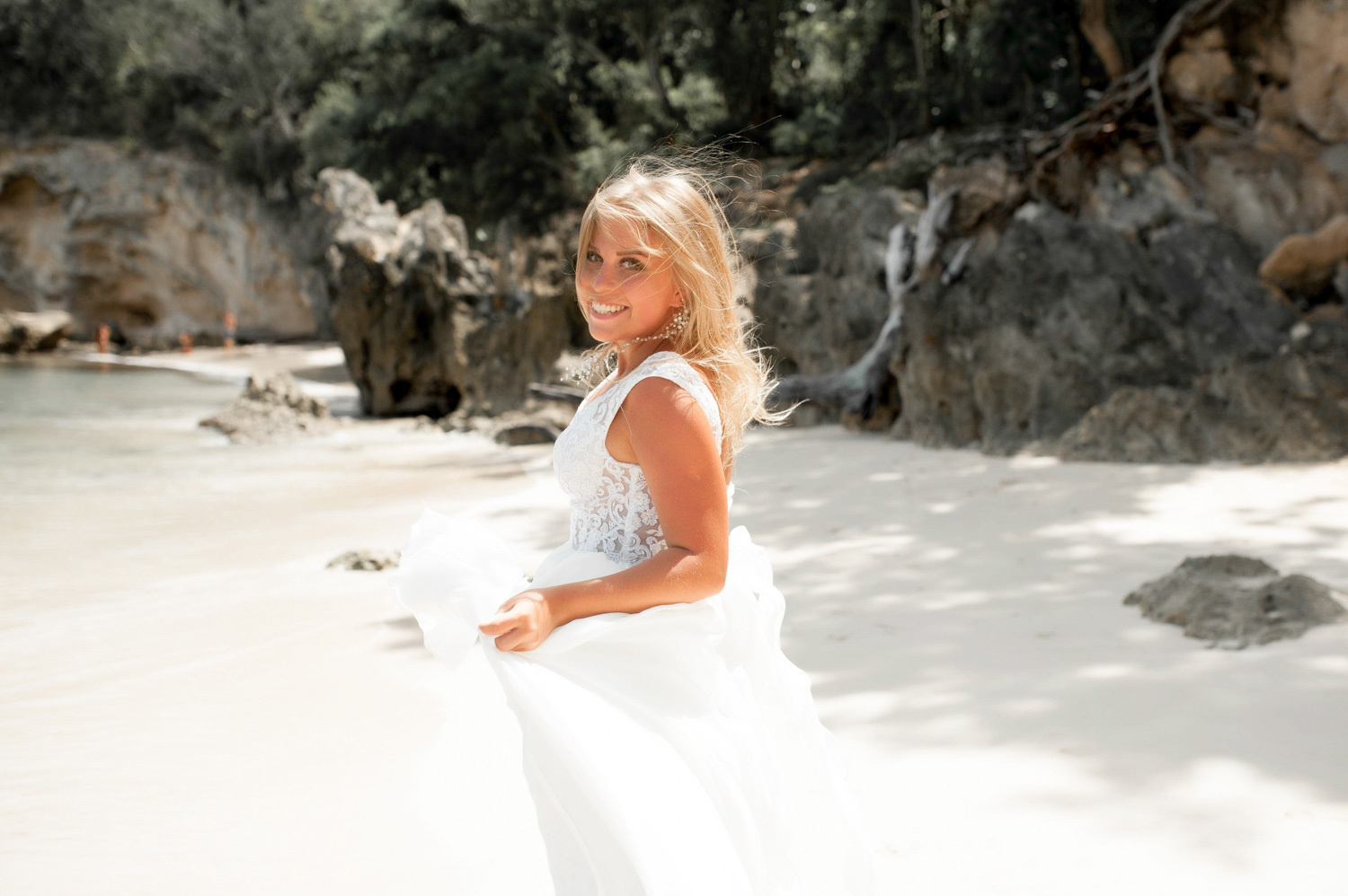 The bride runs away from the groom.