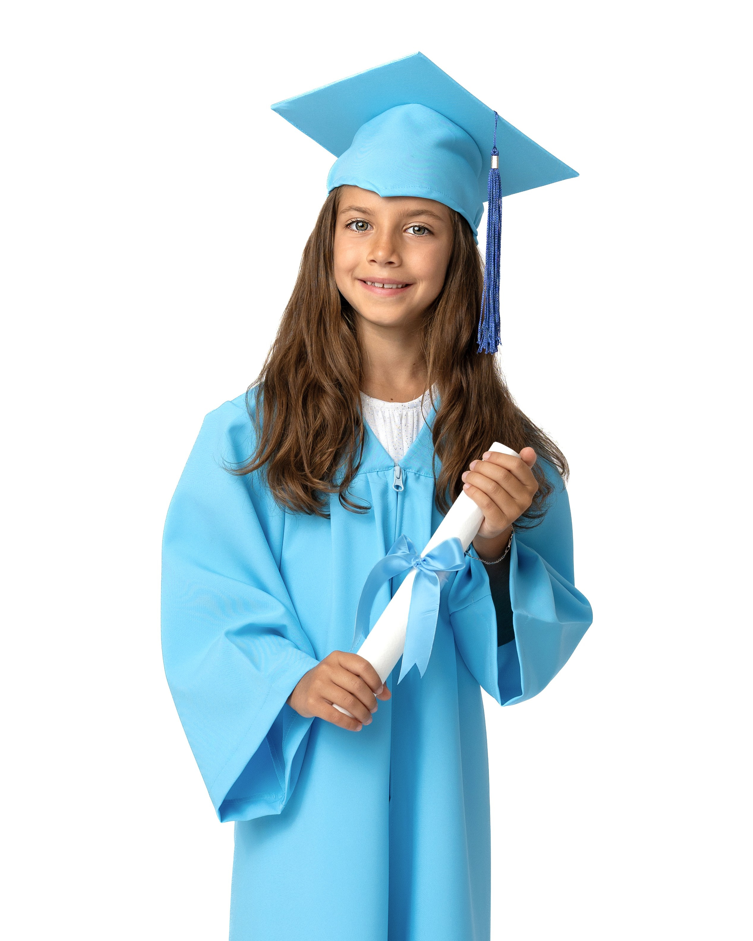 Детска тога и абсолвентска шапка за завършване на детска градина и предучилищна в син цвят
