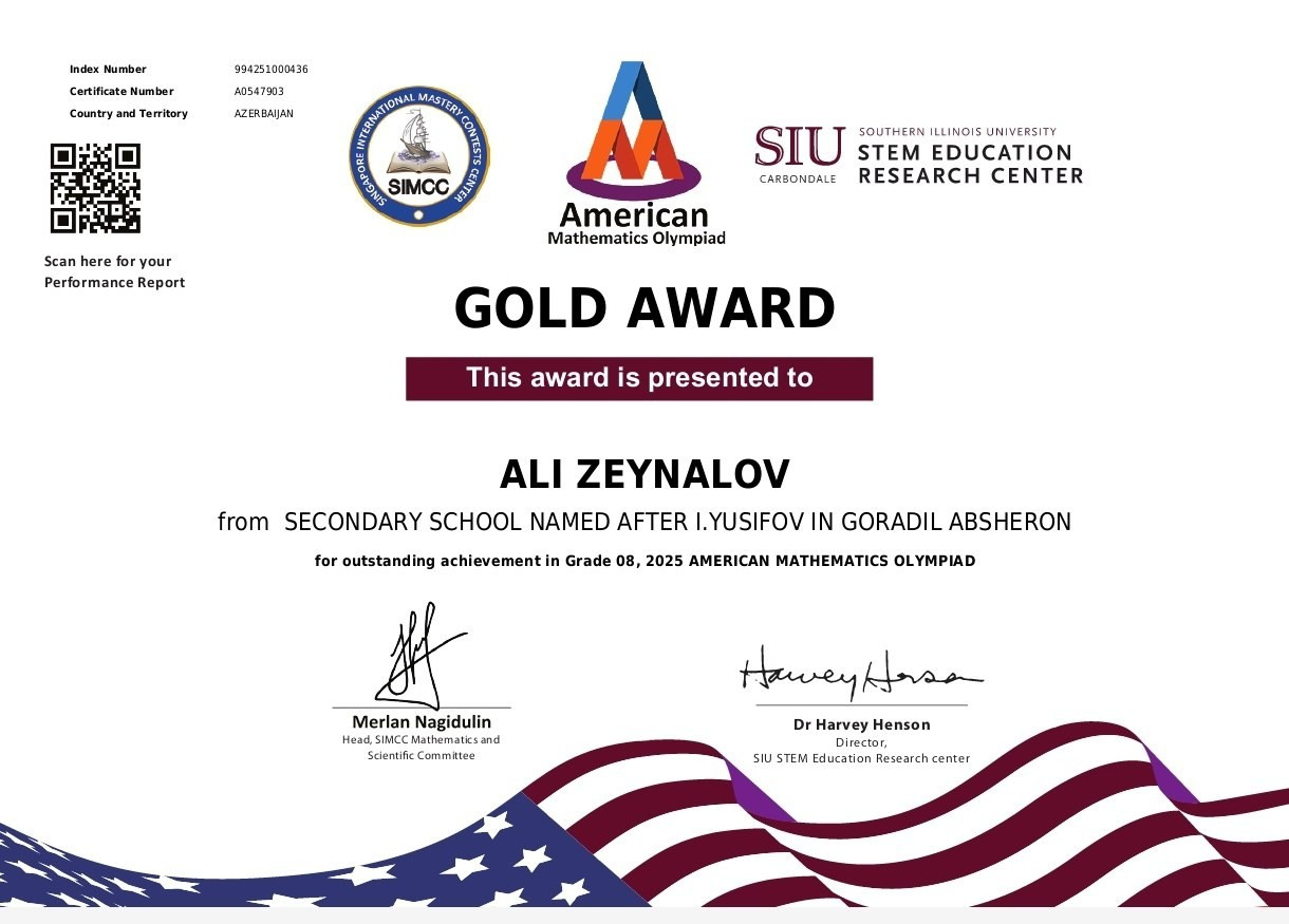 AMO Award Ceremony-Success of the Virtual American Spaces Math Club Founded by Juneyd Ganbarov. IIMACS — The International Institute of Mathematics, AI & Computer Science