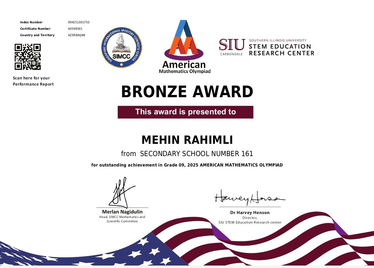 AMO Award Ceremony-Success of the Virtual American Spaces Math Club Founded by Juneyd Ganbarov. IIMACS — The International Institute of Mathematics, AI & Computer Science