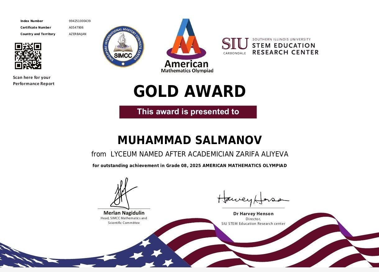 AMO Award Ceremony-Success of the Virtual American Spaces Math Club Founded by Juneyd Ganbarov. IIMACS — The International Institute of Mathematics, AI & Computer Science