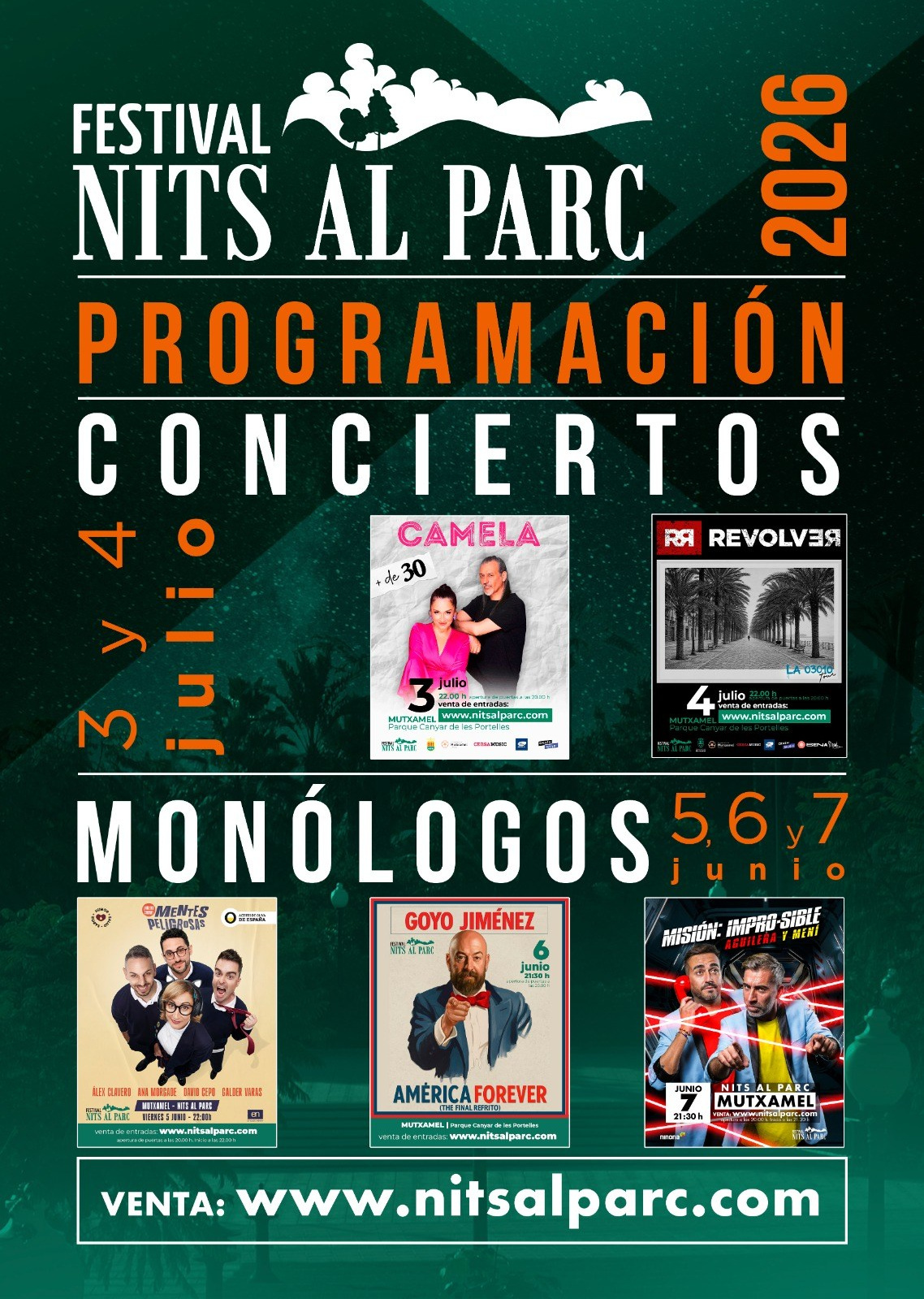 Nits al Parc 2026: humor en junio y Camela y Revólver en julio para un verano a lo grande en Mutxamel | FOTKAI