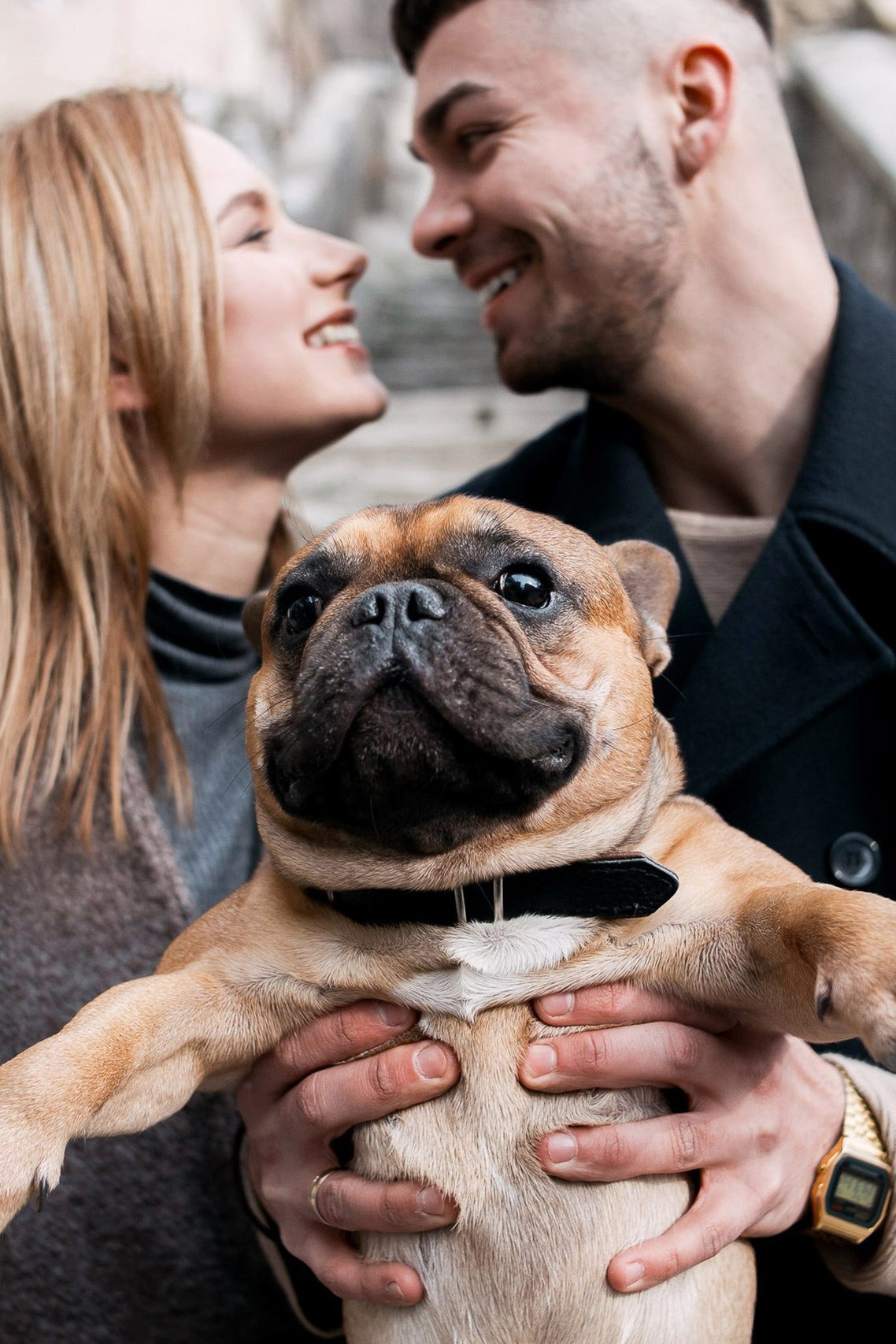 Couple with dog, engagement photoshoot