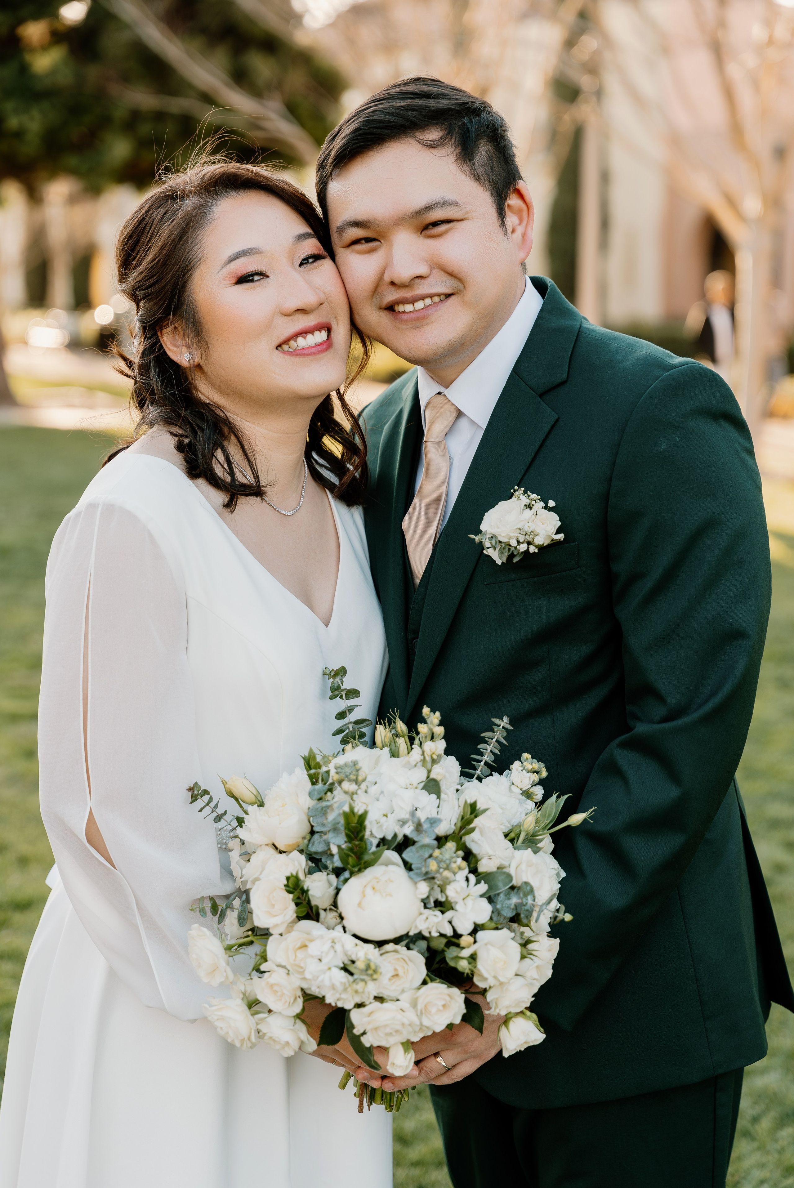 Asian wedding couple romantic light and airy photo
