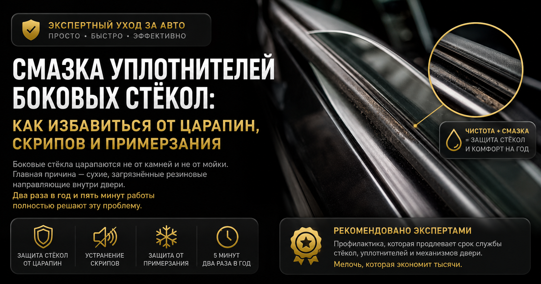 Смазка уплотнителей боковых стёкол — как избавиться от царапин и скрипов | Master Detailing