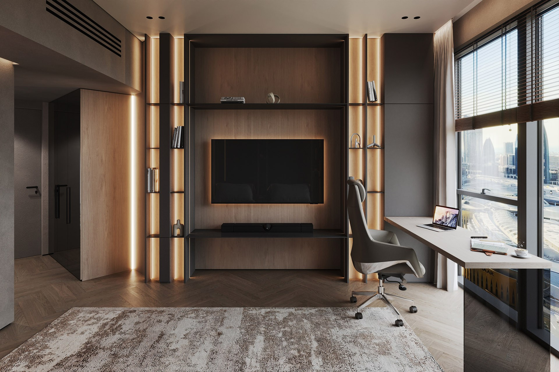 APARTMENT WITH BURJ KHALIFA VIEW. Дизайн интерьера и 3D-визуализация | AB Design Buro