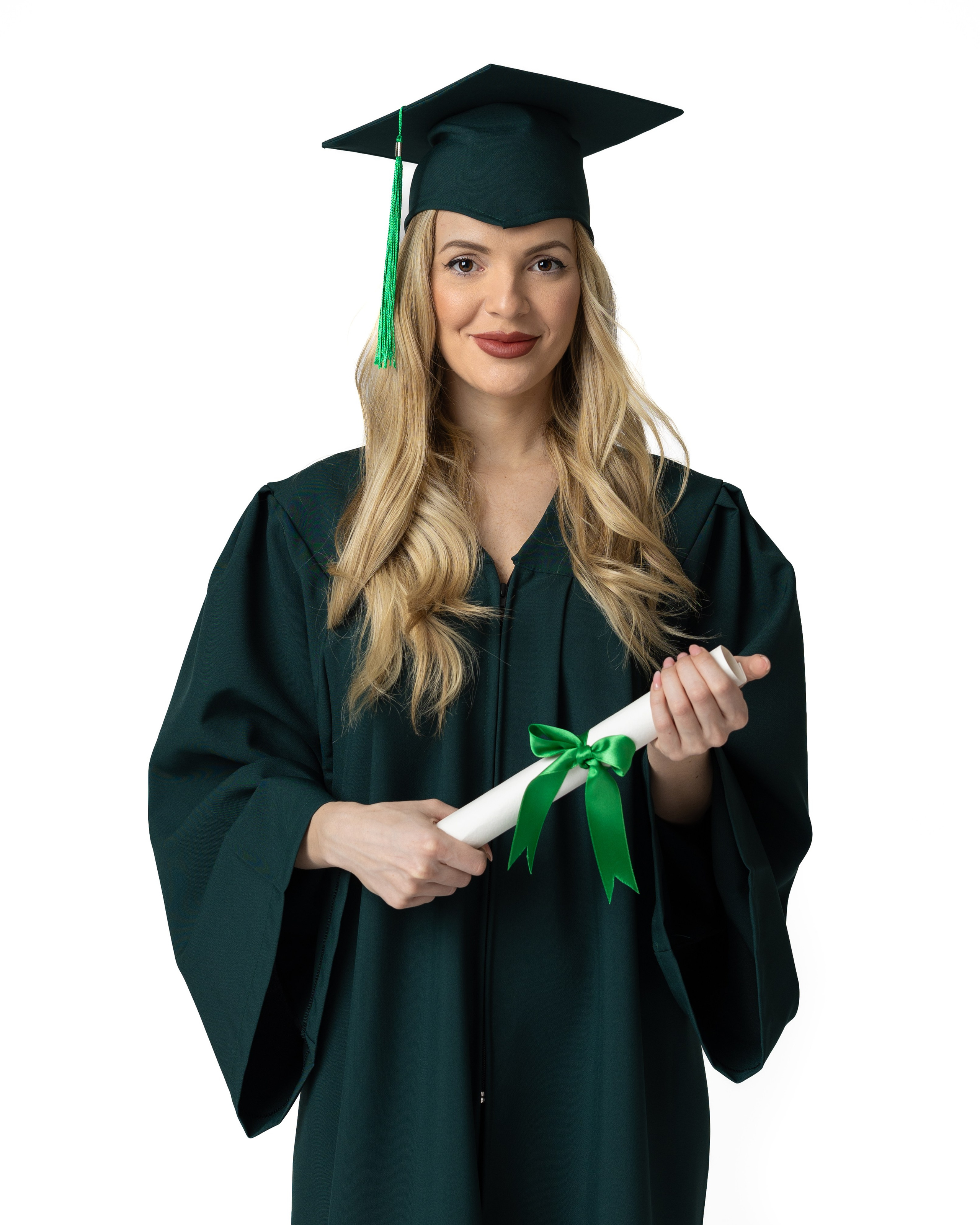 Академична абсолвентска тога  и академична шапка за  завършване и дипломиране – тъмно зелен цвят