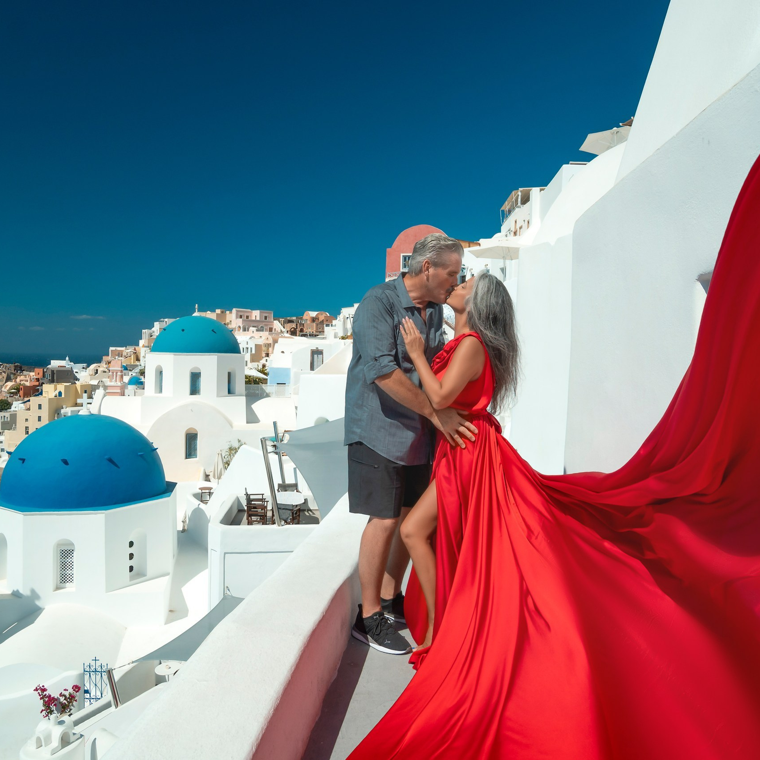 Red Plus Size Flying Dress with Ruffles & V-Shaped Back
