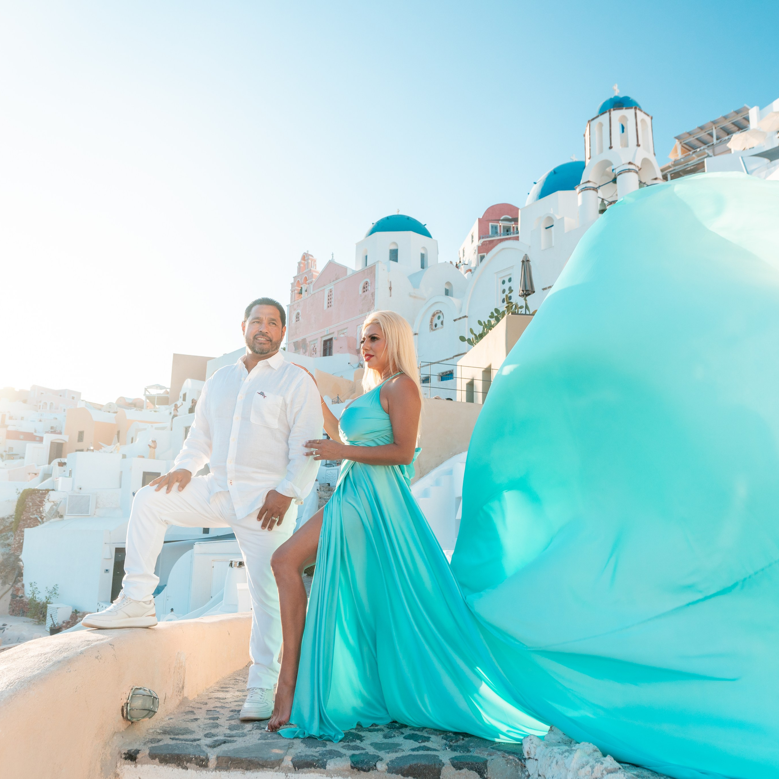 Magenta Blue Flying Dress | Bare Back | Sizes XS-XL – Elegant & Flowing. Flying Dress Santorini Photographer | SokoLOVE — Book 2026