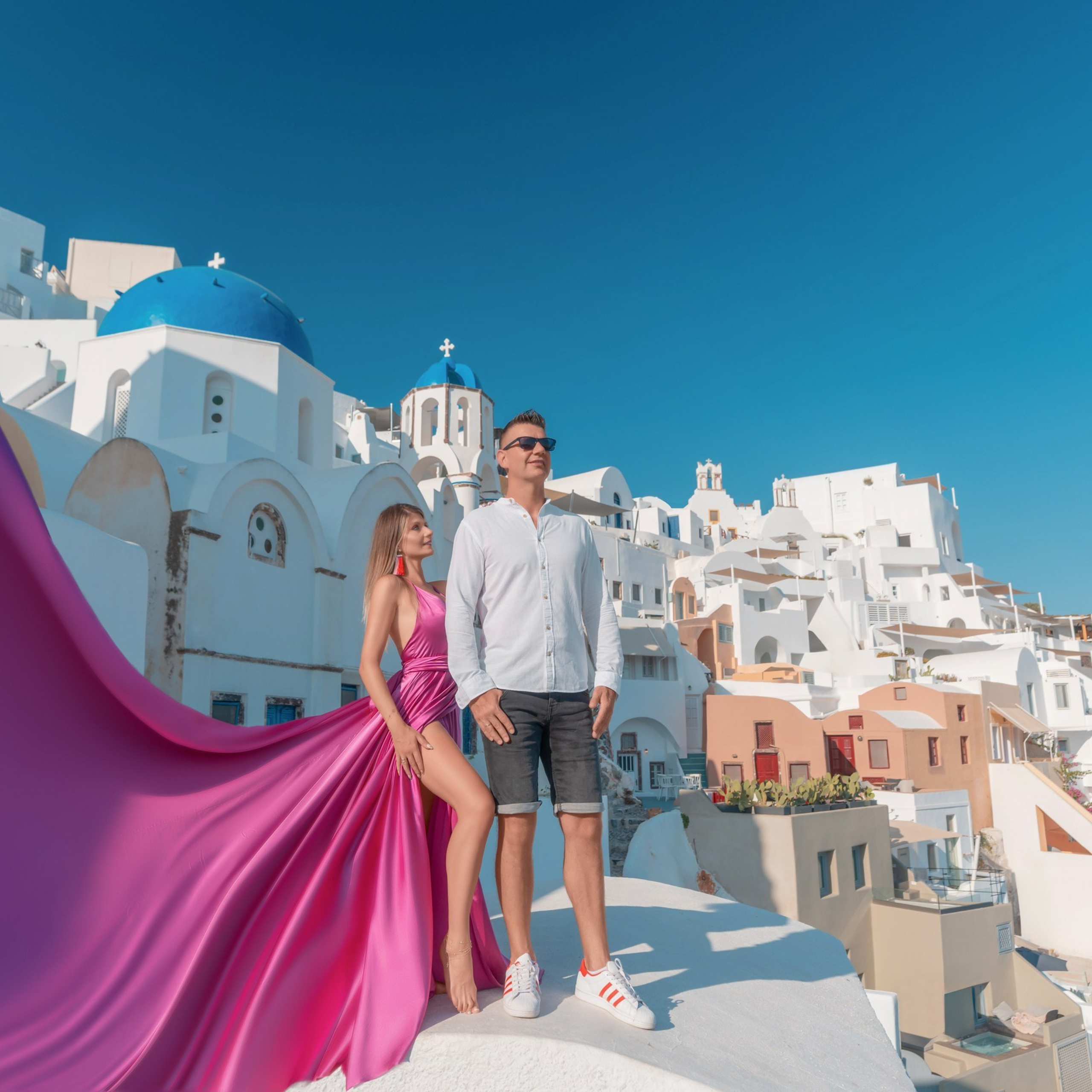 Santorini Photoshoot flying dress