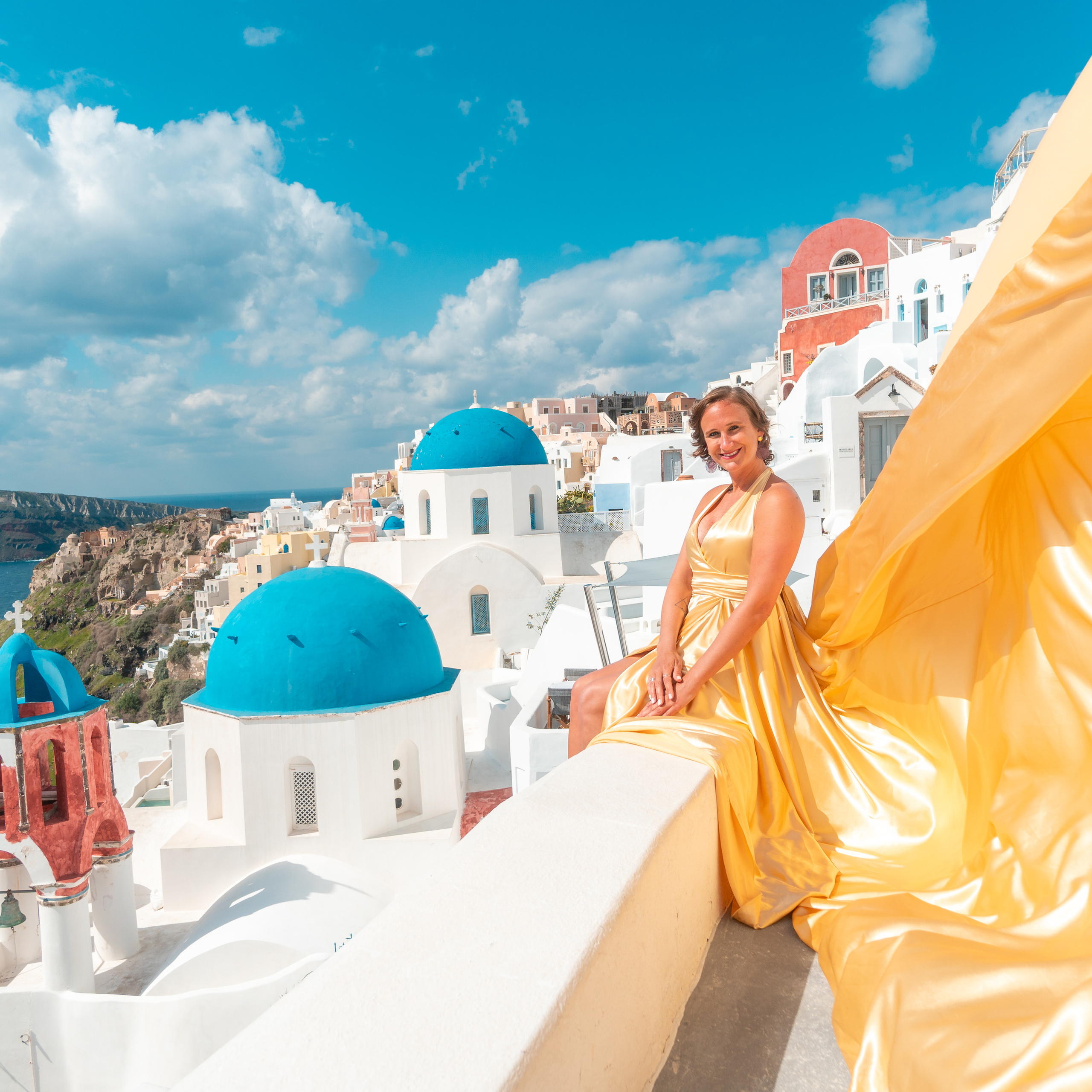 Dark Red Ruffle Flying Dress Rental Santorini | XS-XL | Alex SokoLOVE. Photographer in Santorini SokoLOVE Alex| Flying Dress Santorini