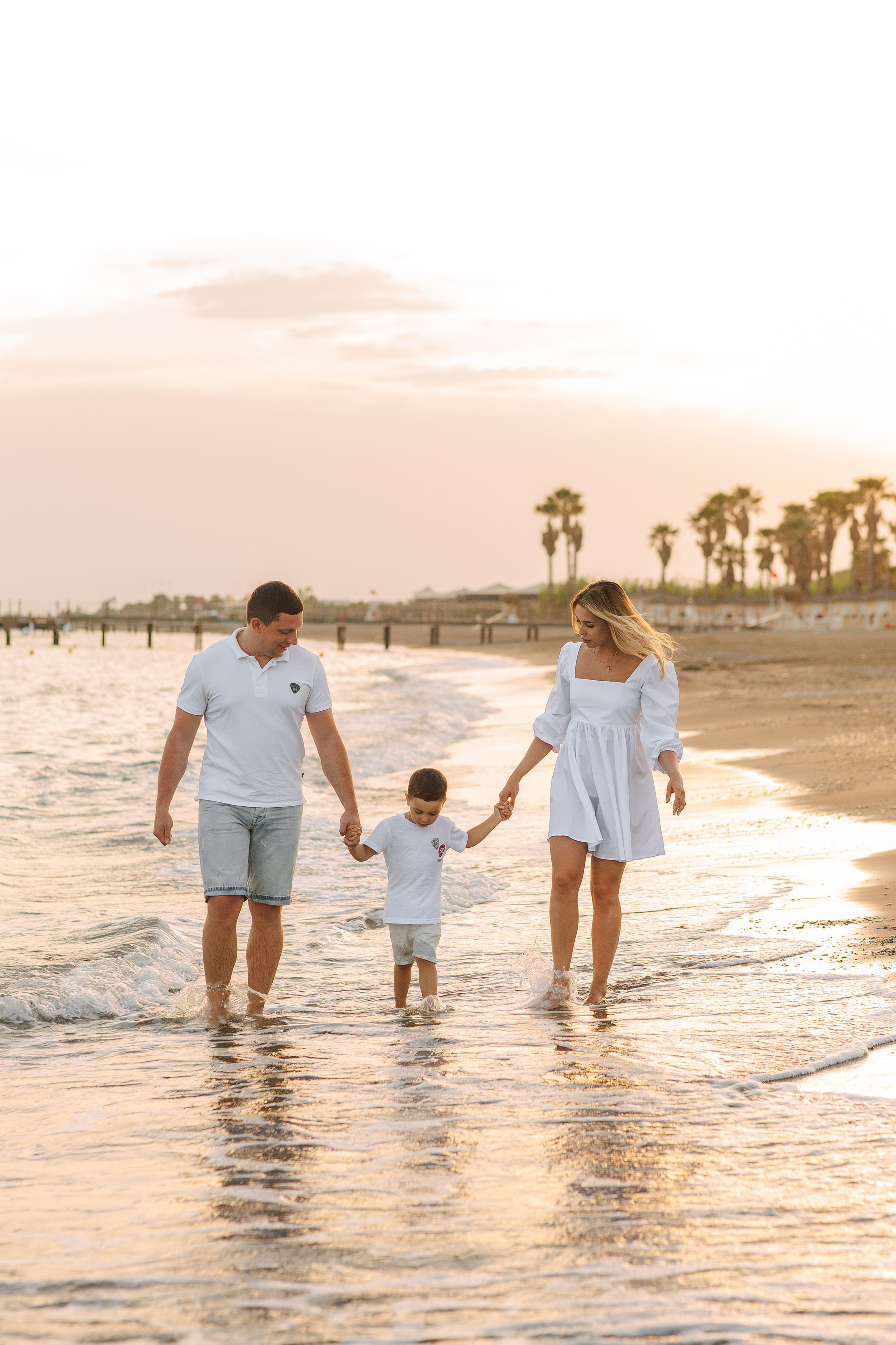 Family photo shoot on the beach in Belek at sunset