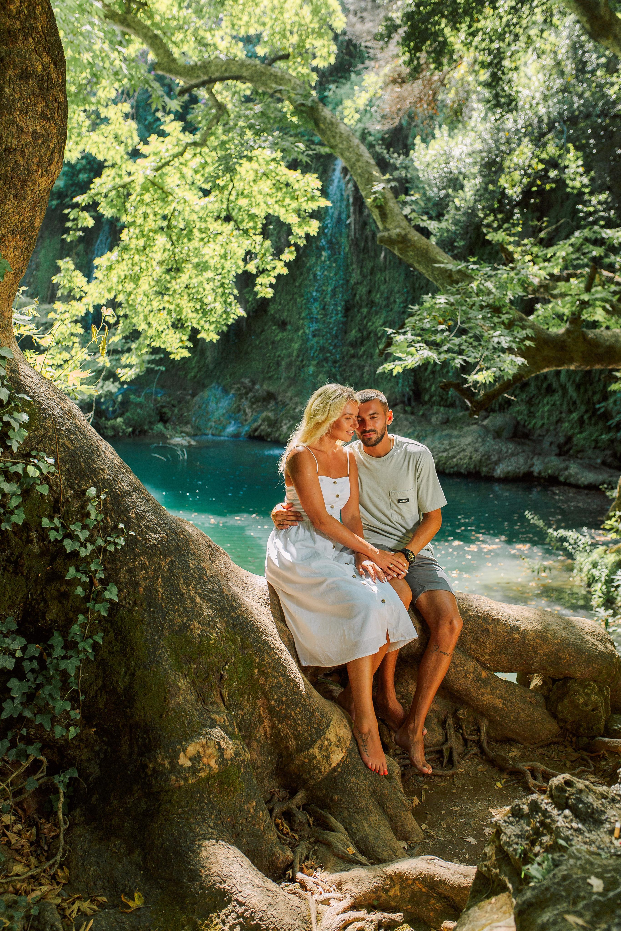 Love story at the waterfall