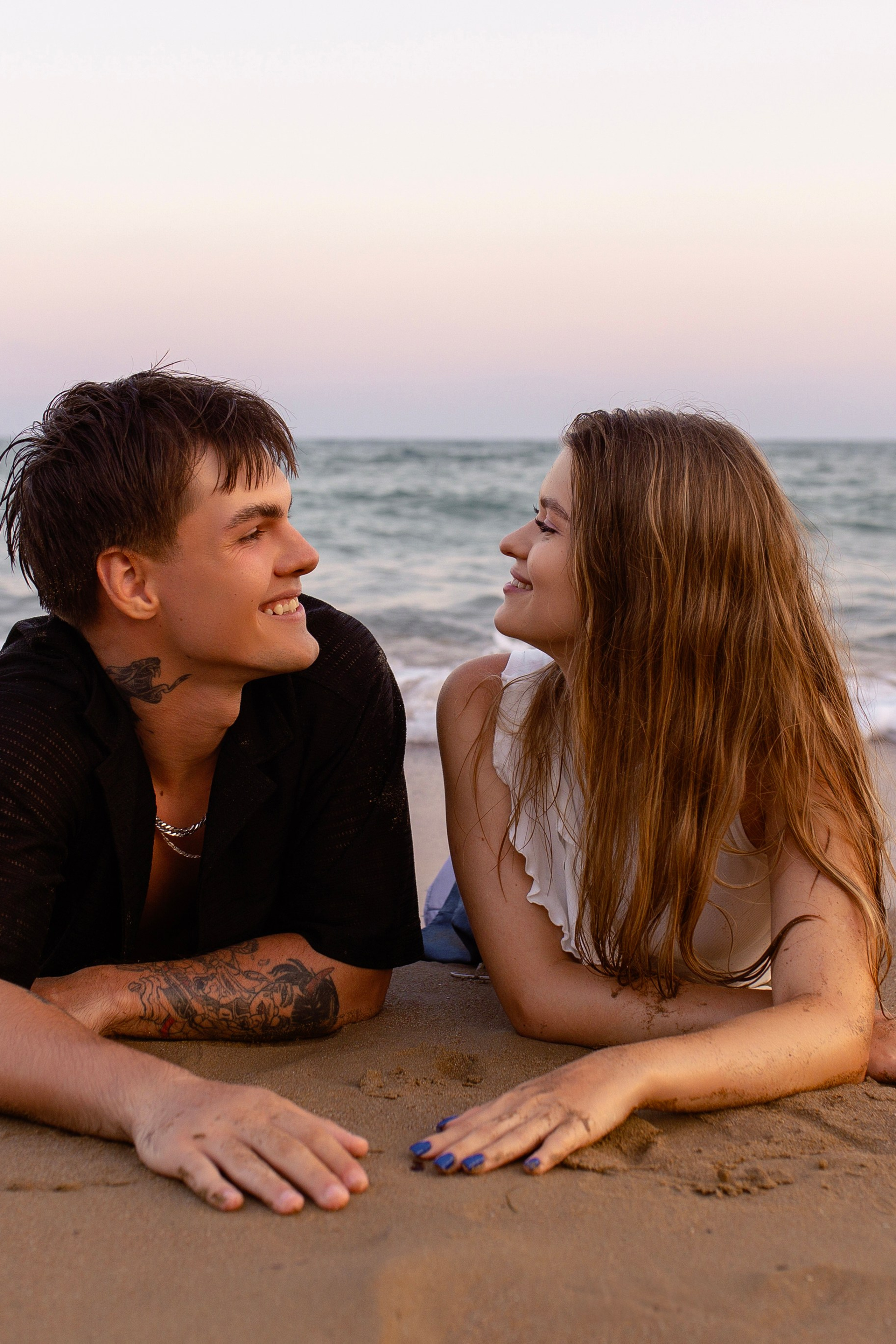 Sunset. Love Story on the beach in Side at sunset