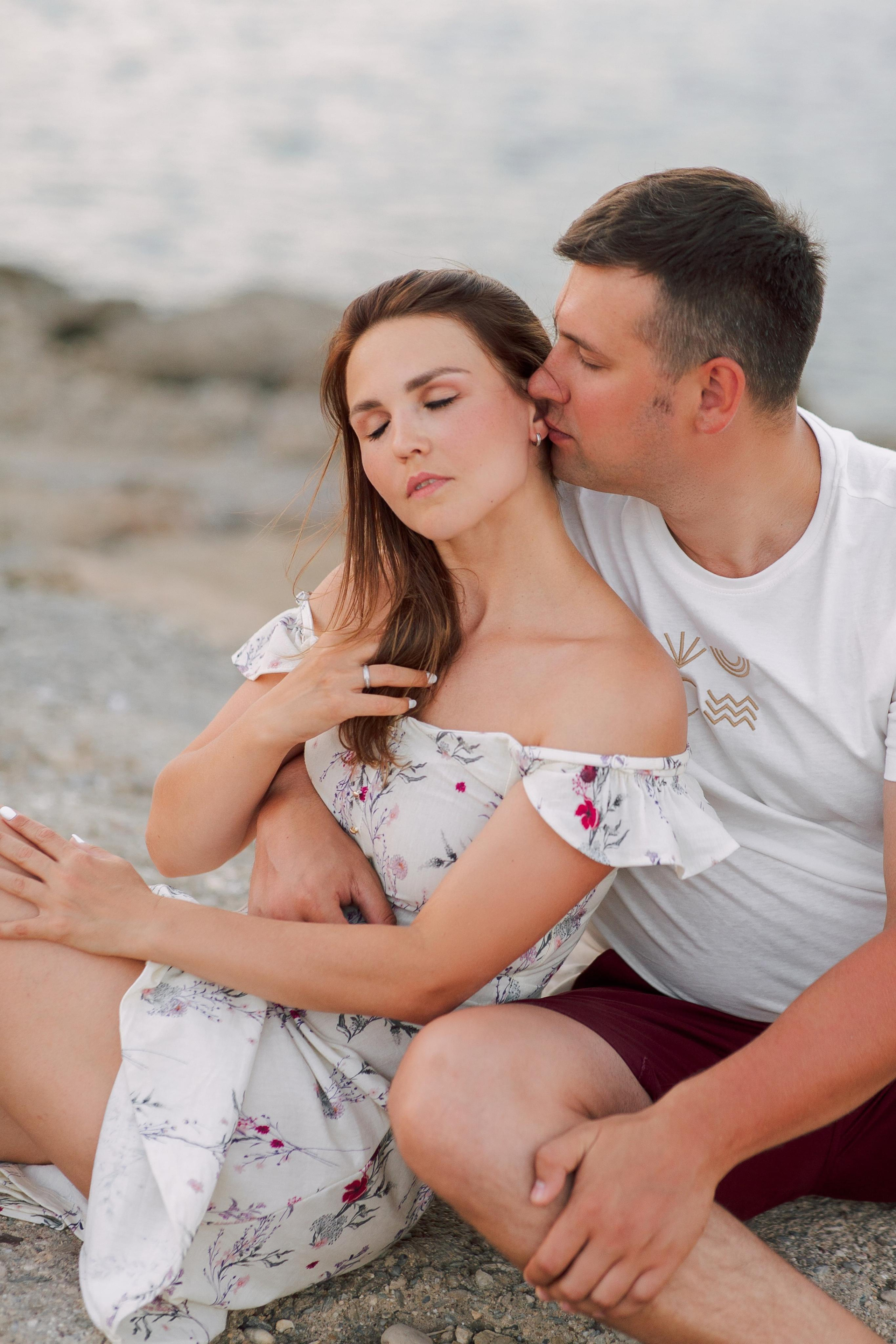 Couple photoshooting in the ancient city of Side at sunset