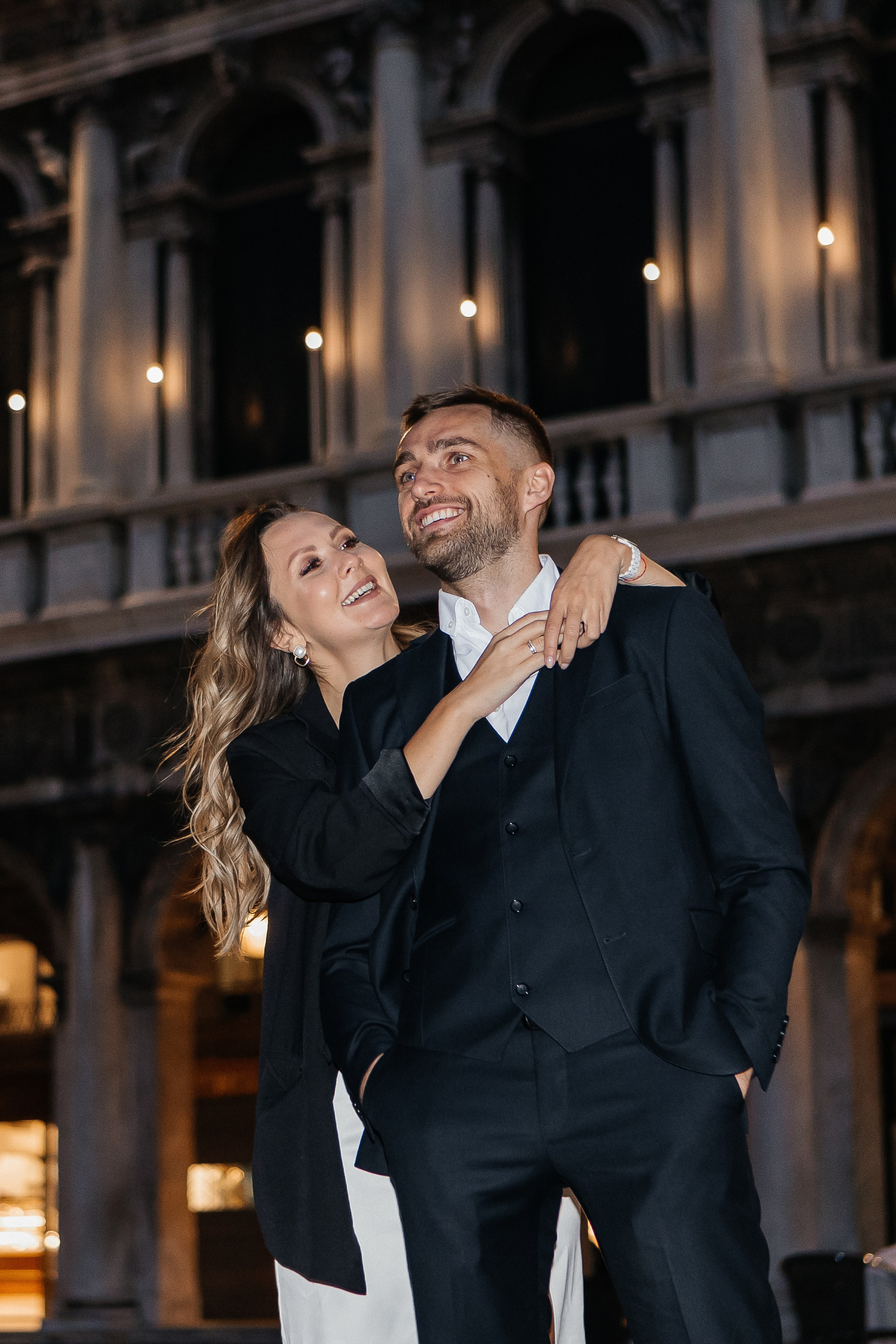 Love story in night Venice