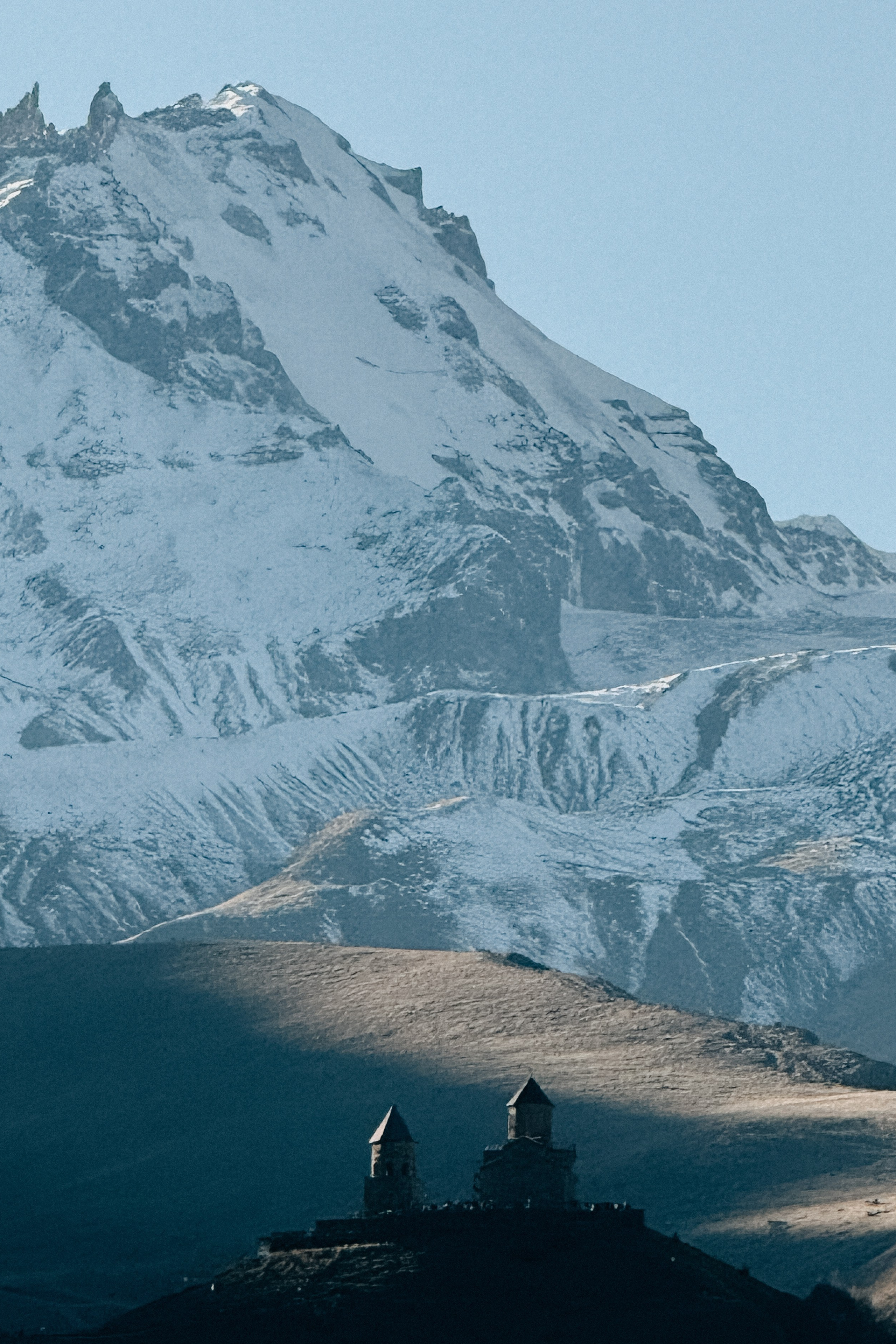 Mount Kazbek covered with the first autumn's snow