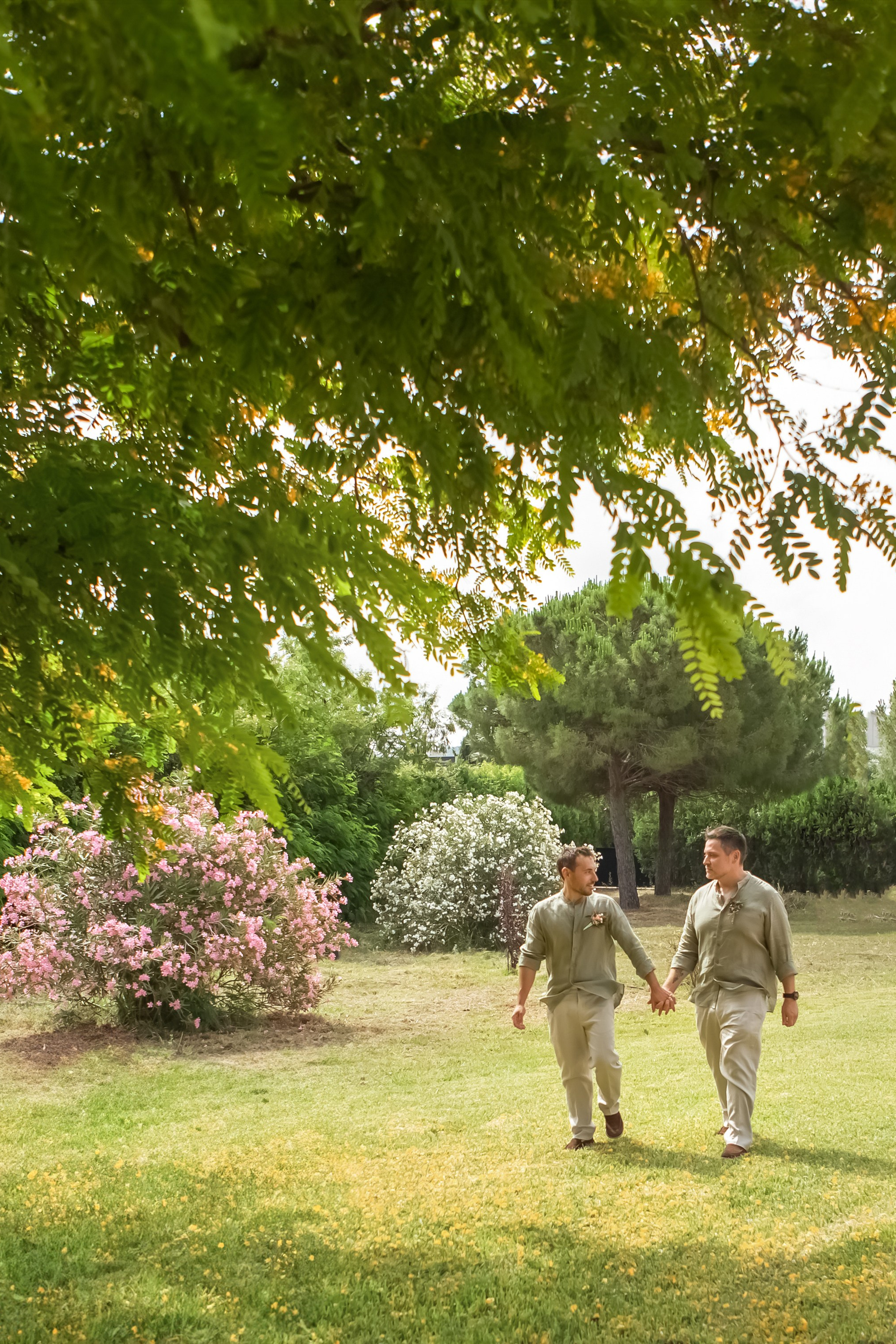 Wedding portrait of two grooms in Spain