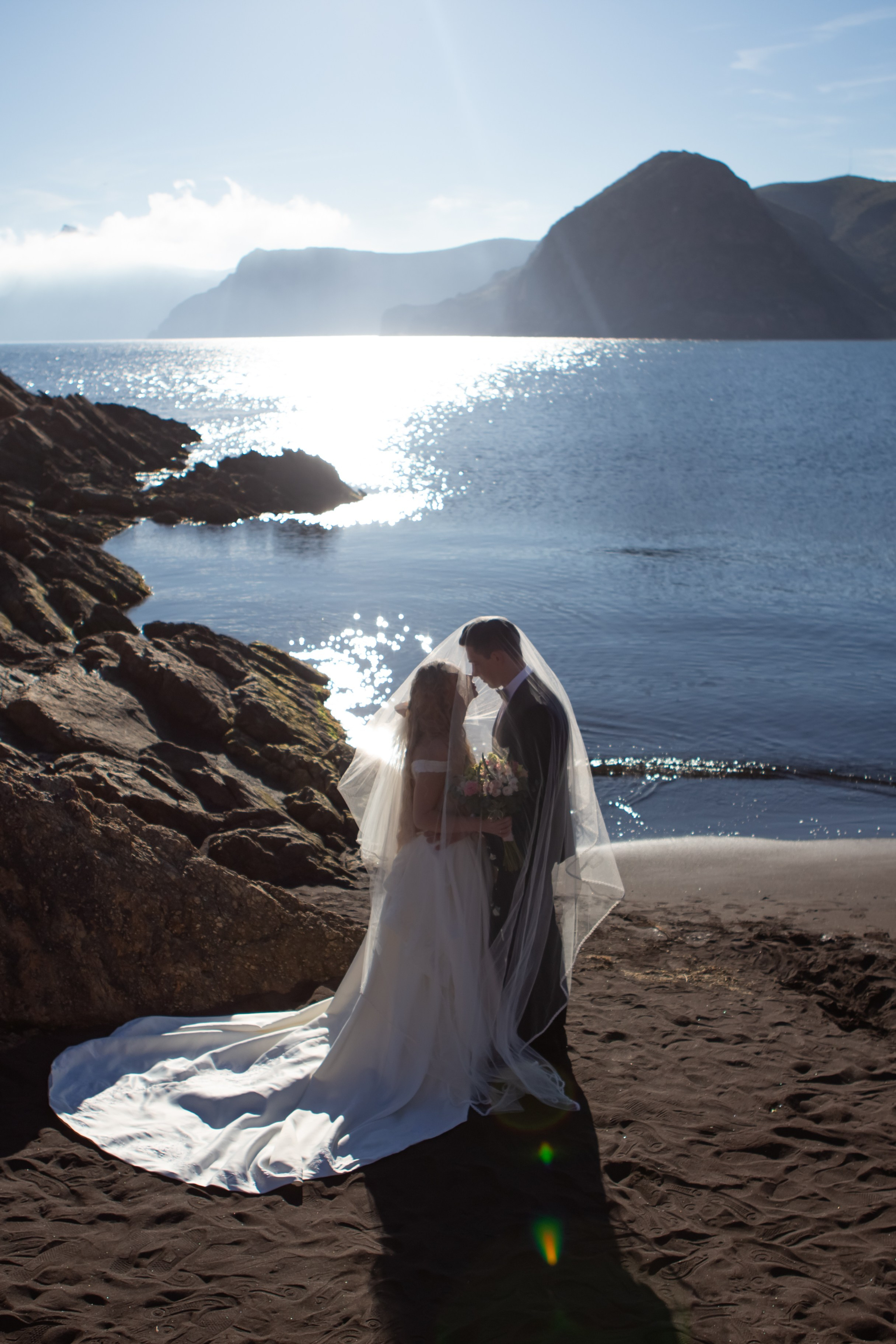 Wedding couple overlooking the Mediterranean Sea