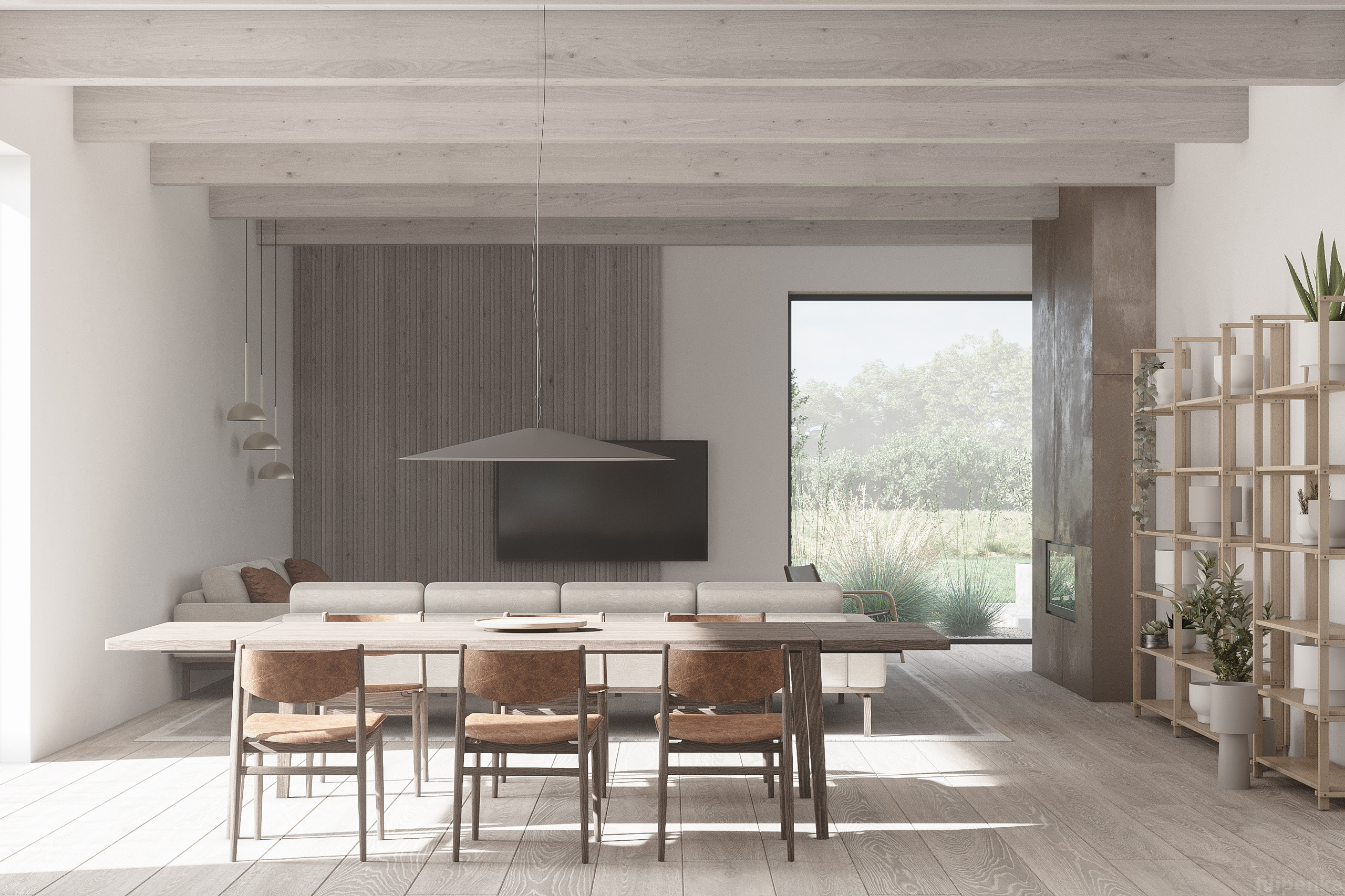 Obývací pokoj s jídelnou a kuchyní