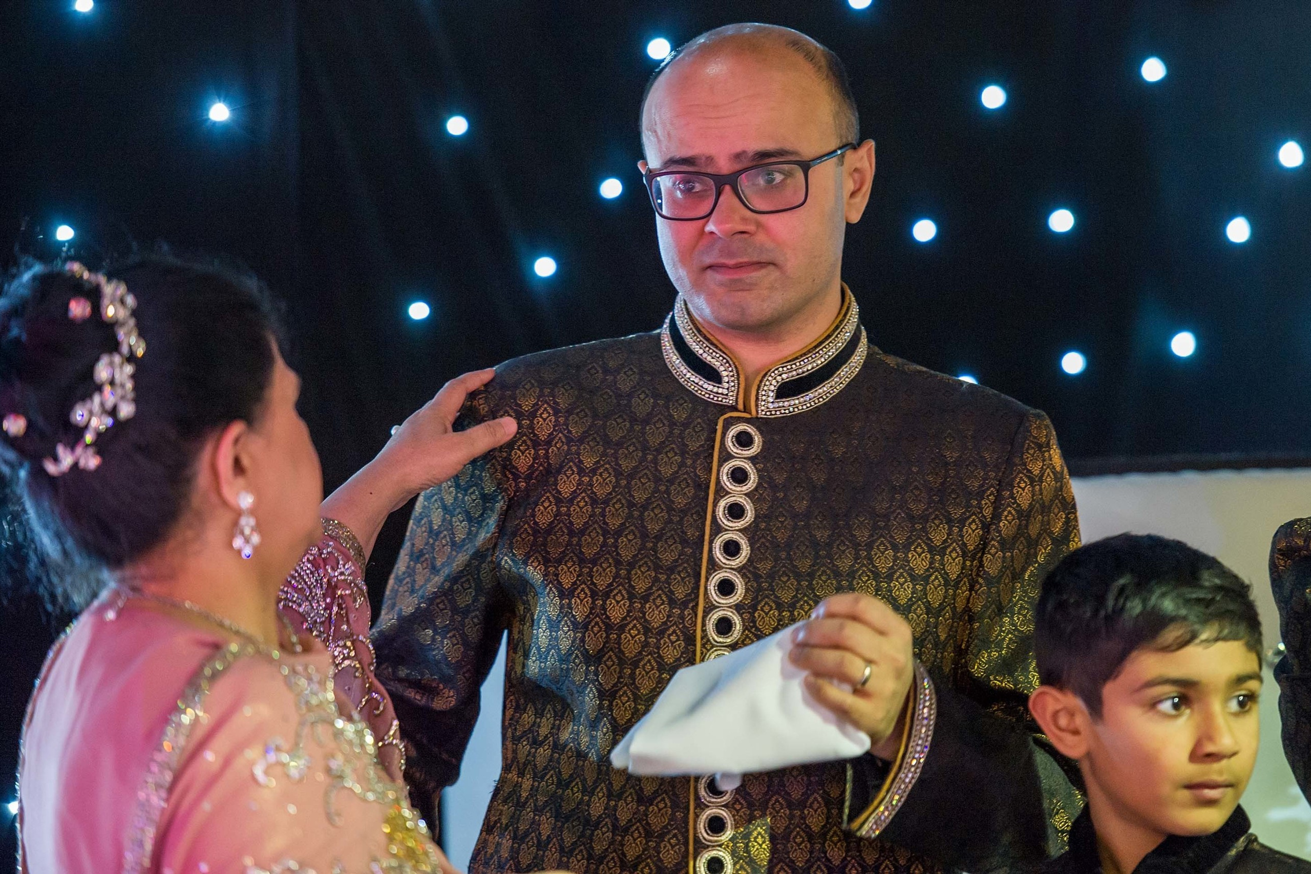 Wedding photographer Newland Manor,  Chalfont St Peter, UK Nikon D850 Bride's brother getting emotional