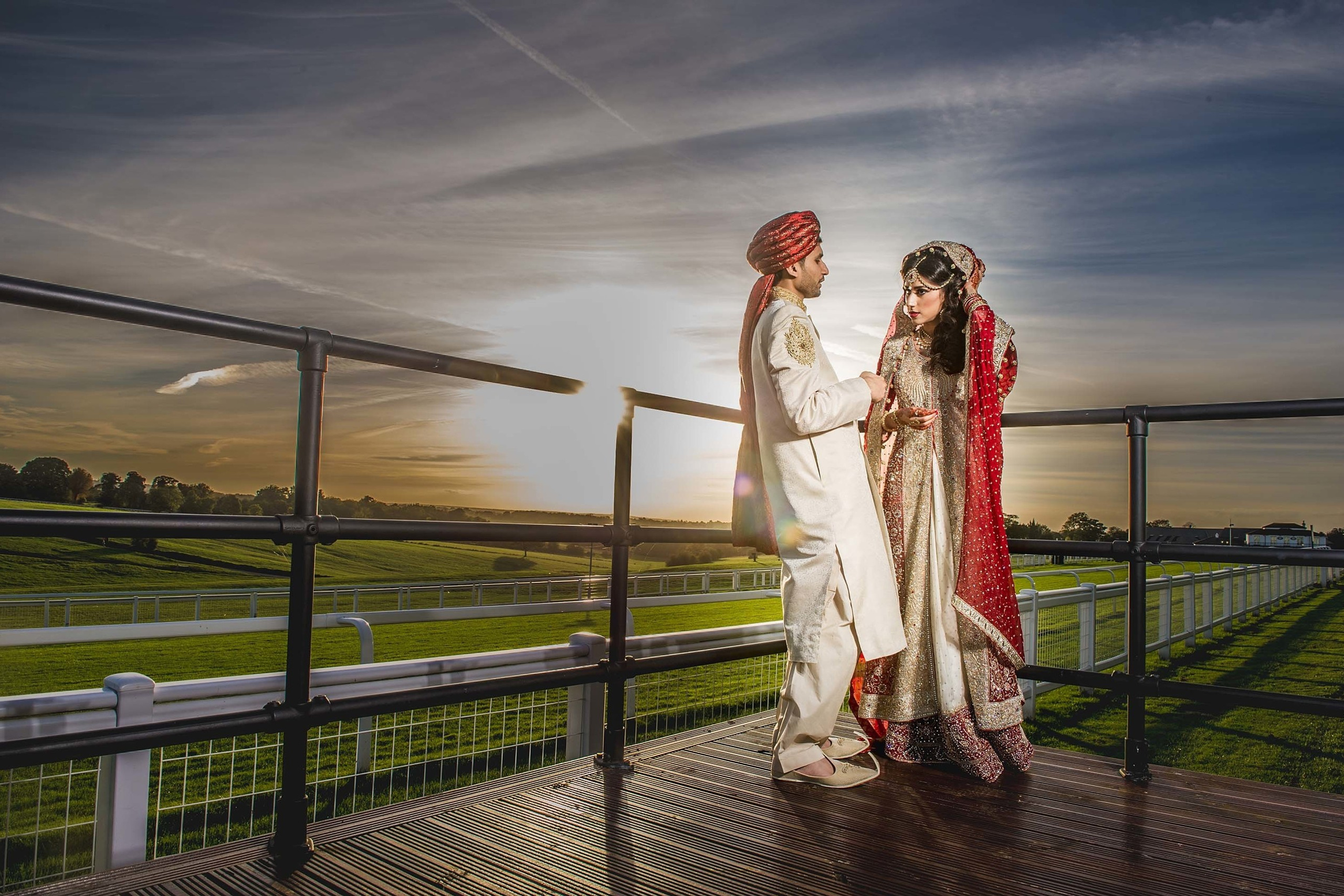 Wedding photo session The Jockey Club Epsom Downs Racecourse United Kingdom. Wedding photographer uses Nikon D850