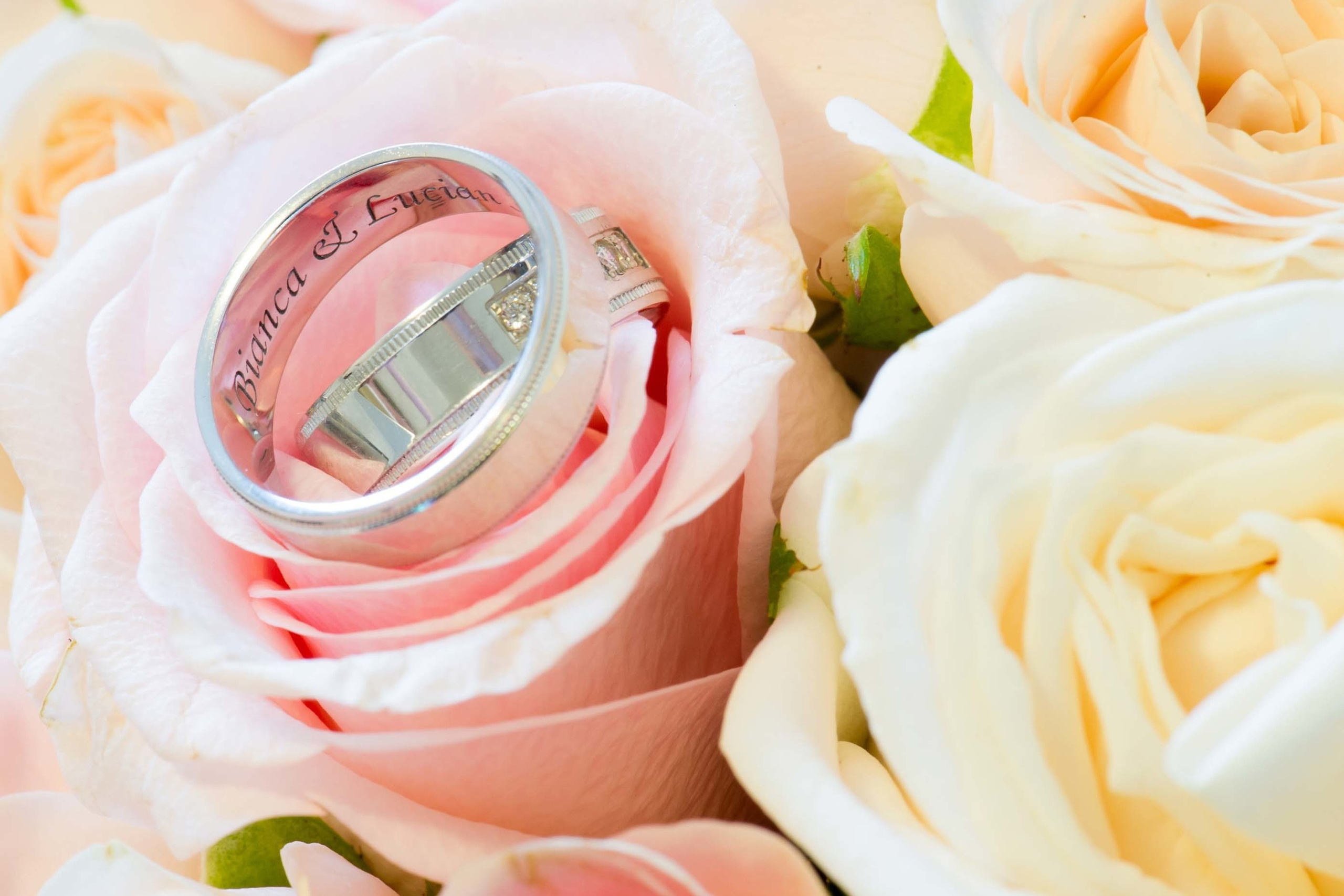 Wedding photographer Kelham Hall Newark wedding rings on flowers UK Nikon D850