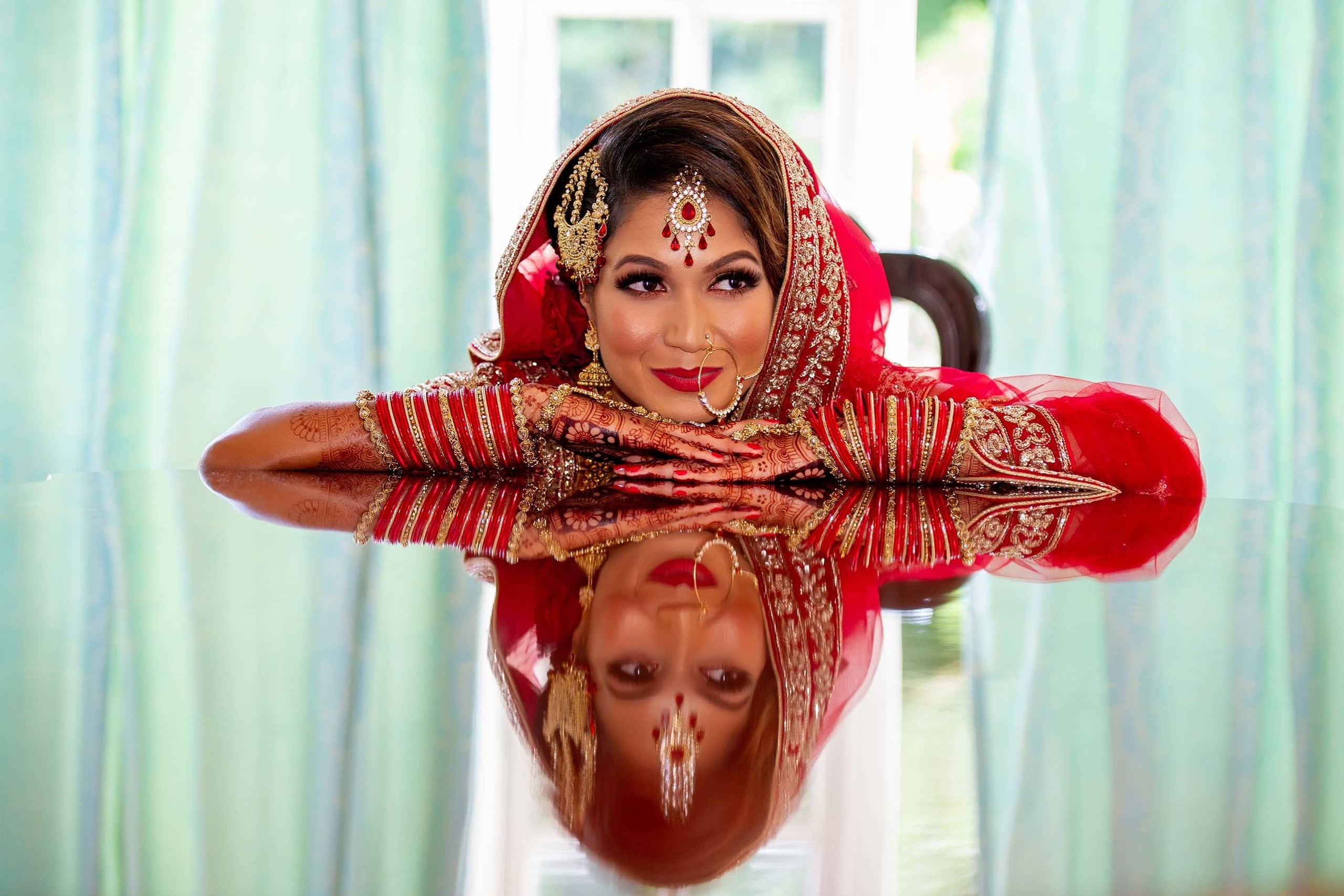 Wedding photographer Guildford, Surrey UK Nikon D850 bride reflection