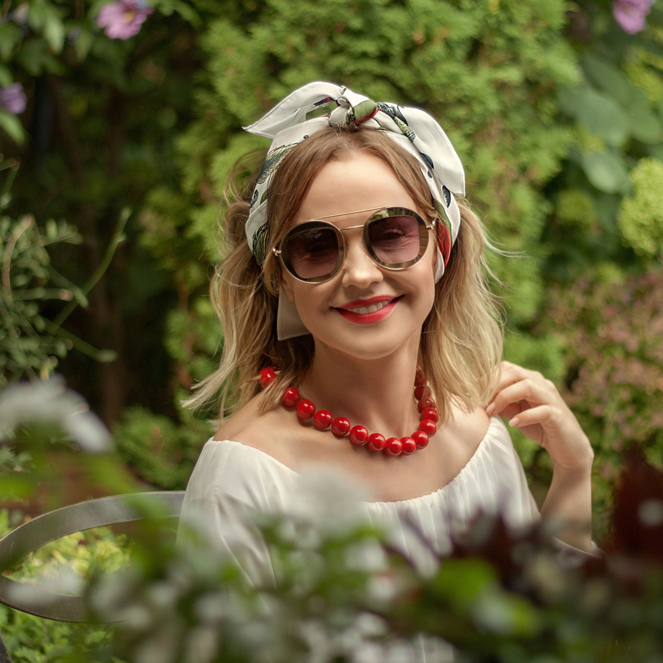 Portrait of a woman in a garden