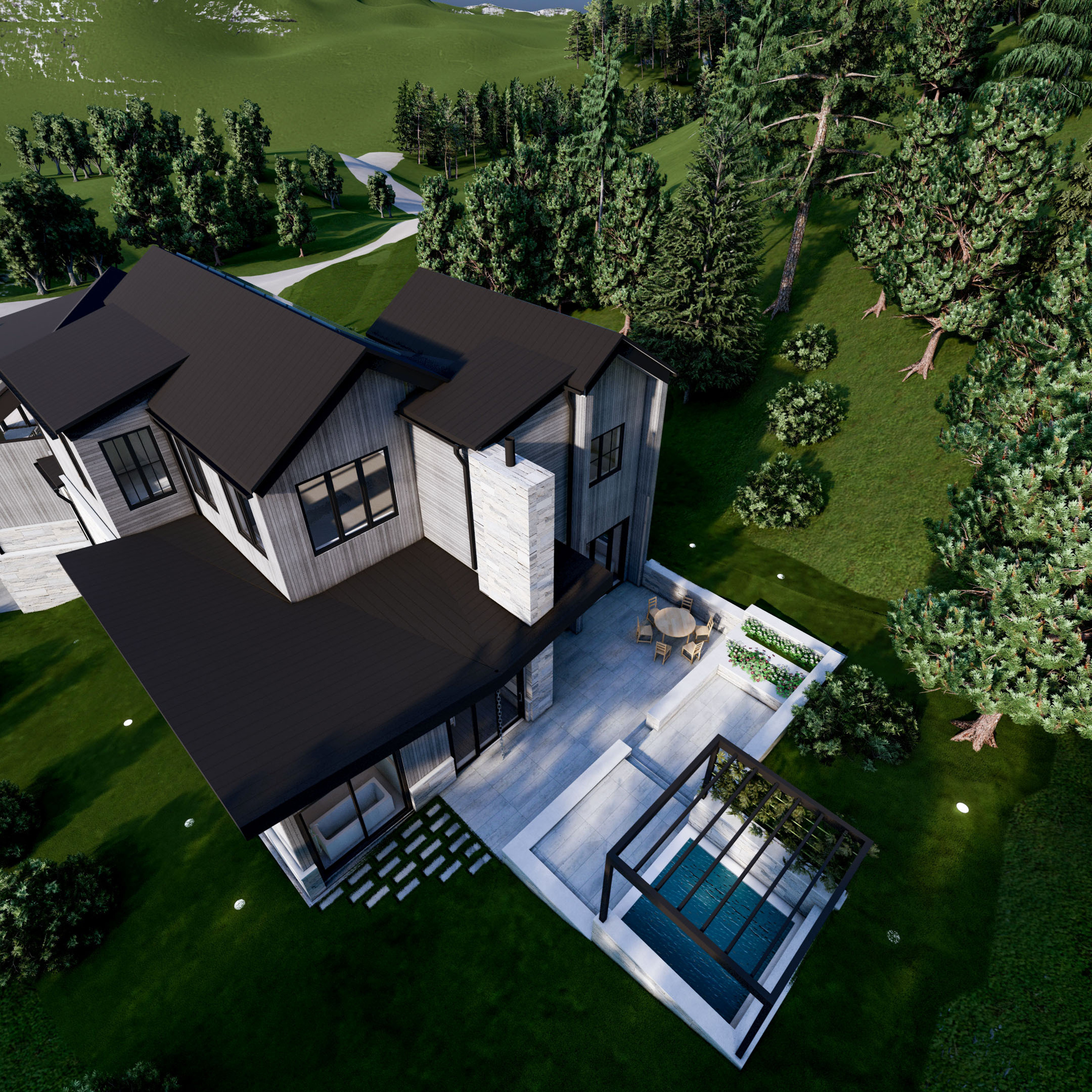 Hollos Custom Home. Perry Ridge Project. Exterior. DESIGN DRAFT 3D
