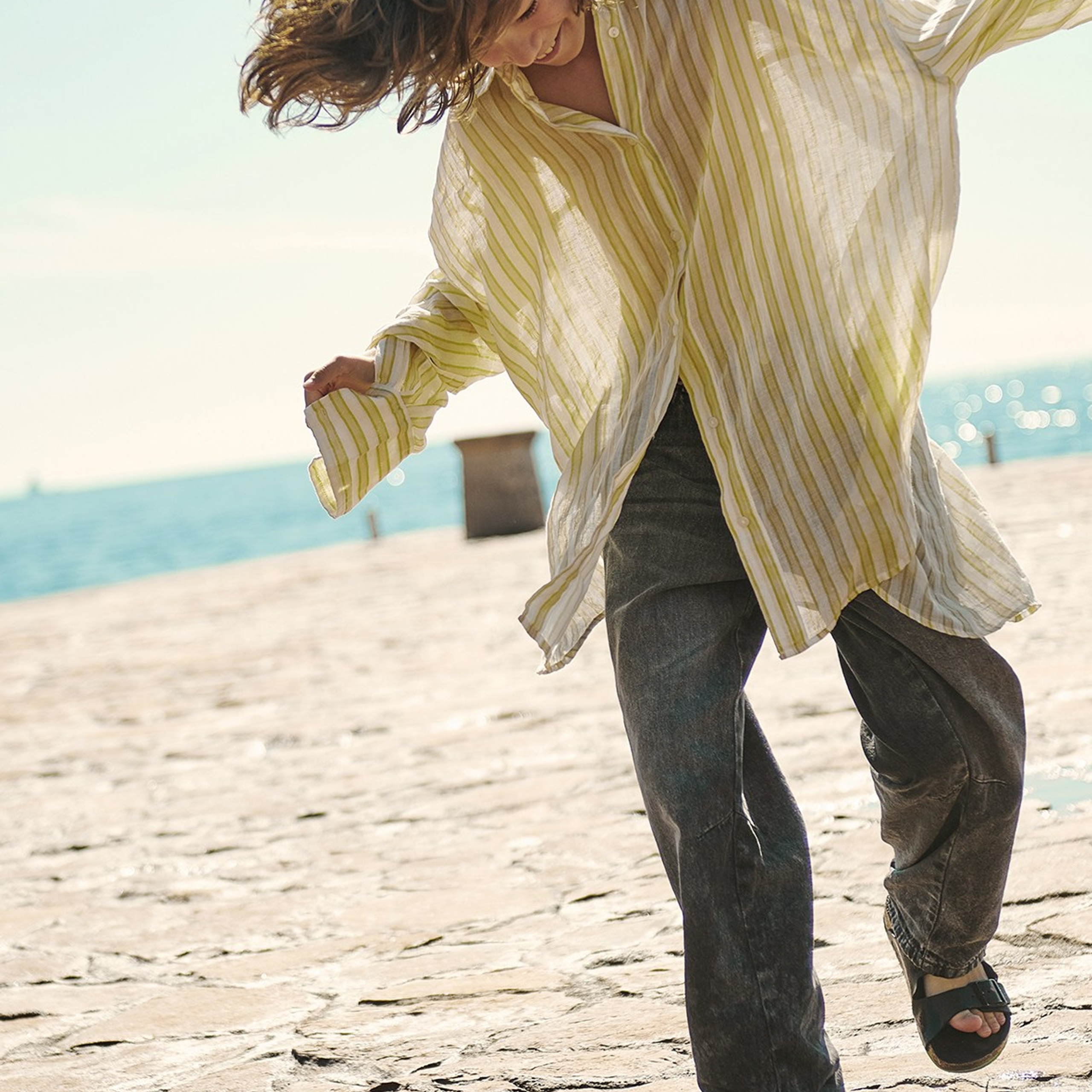 Kids fashion editorial with trendy clothing, highlighting sunlight and ease of movement