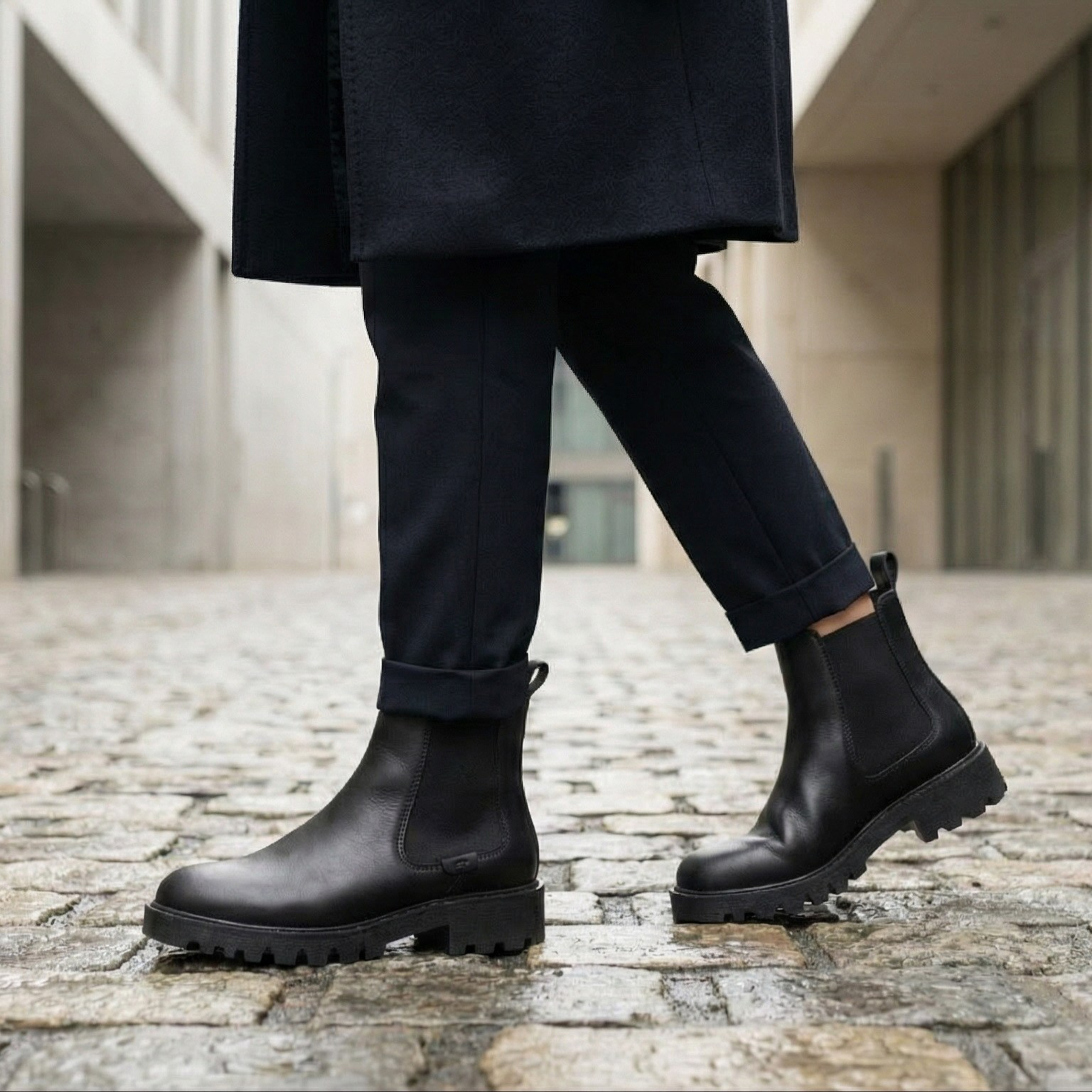 Black Leather Chunky Chelsea Boots