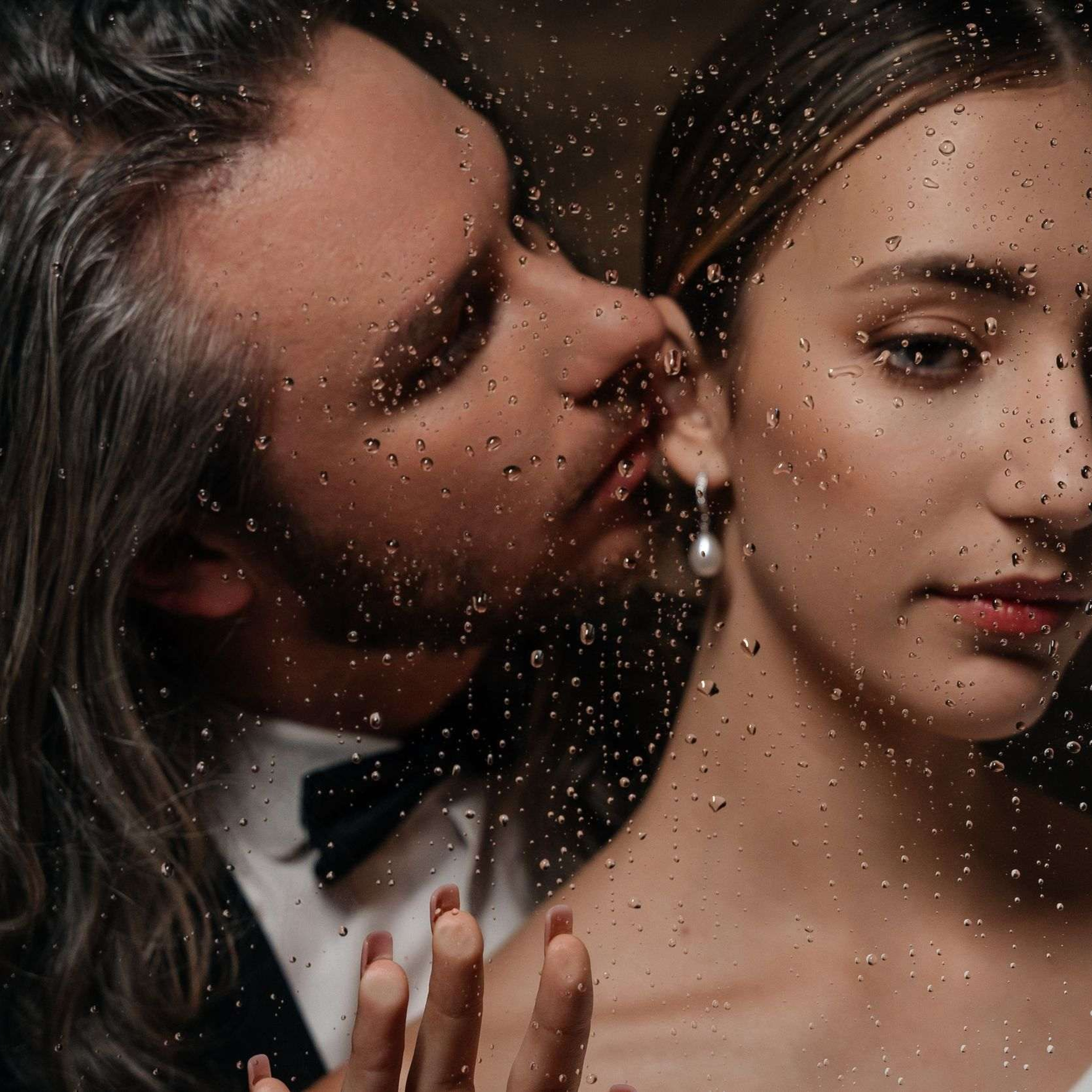 bride and groom in the bathroom