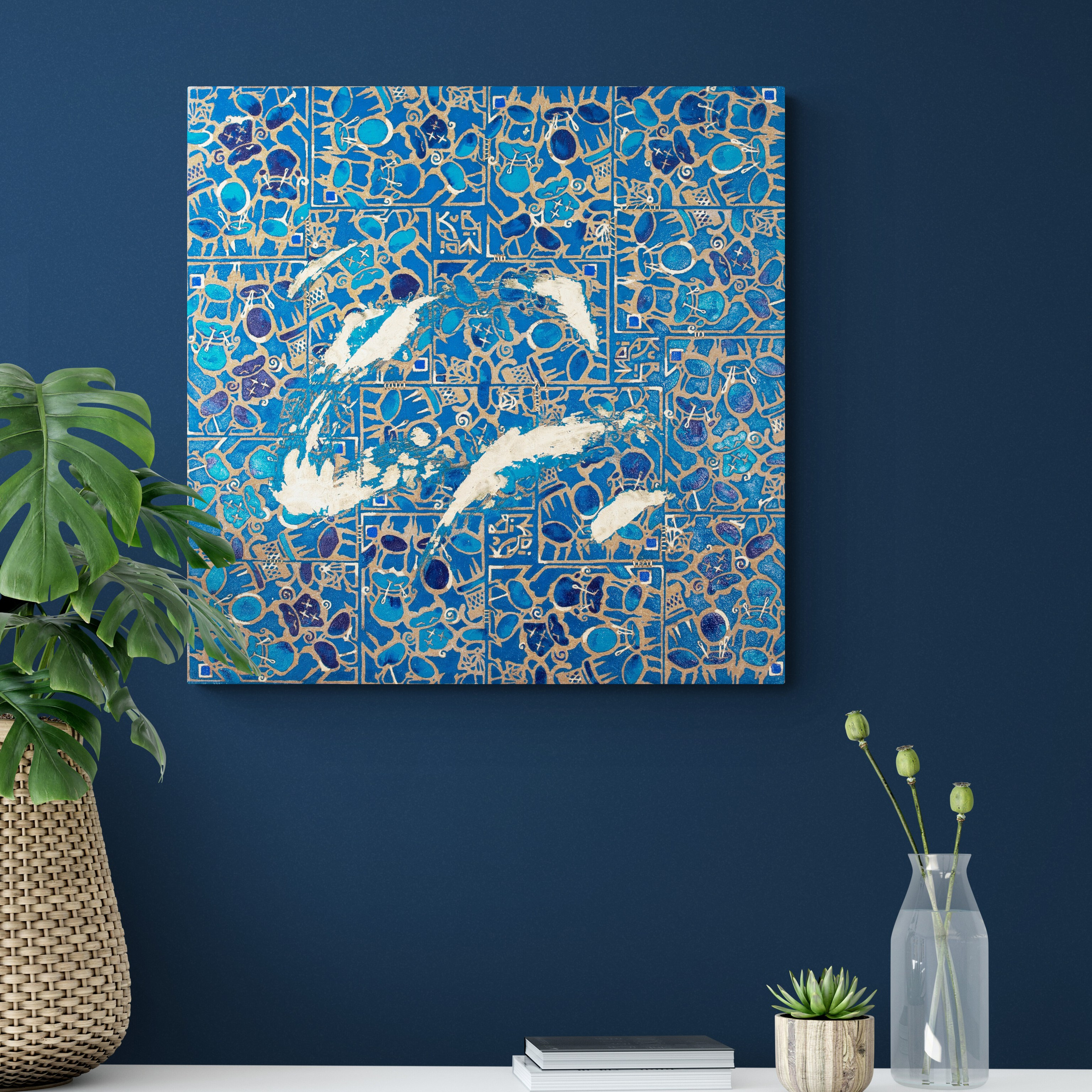 “Lady Armchairs” Mixed media. Print on canvas, embroidery on canvas, oil on canvas 70×70 cm