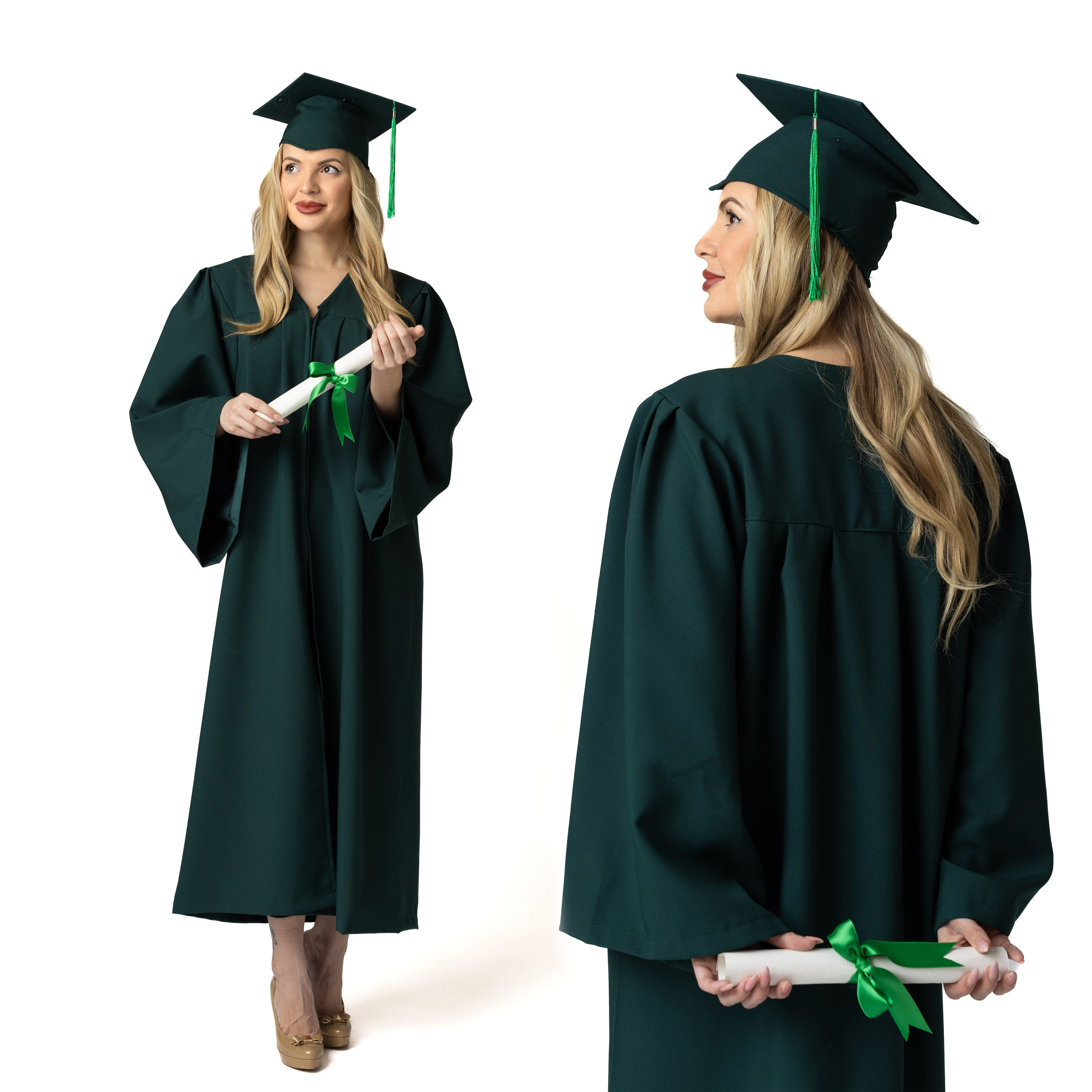 Комплект тога и шапка за ученици — тъмно зелено. 🎓 Togiishapki.bg — Тоги и академични шапки за дипломиране на студенти, ученици и деца