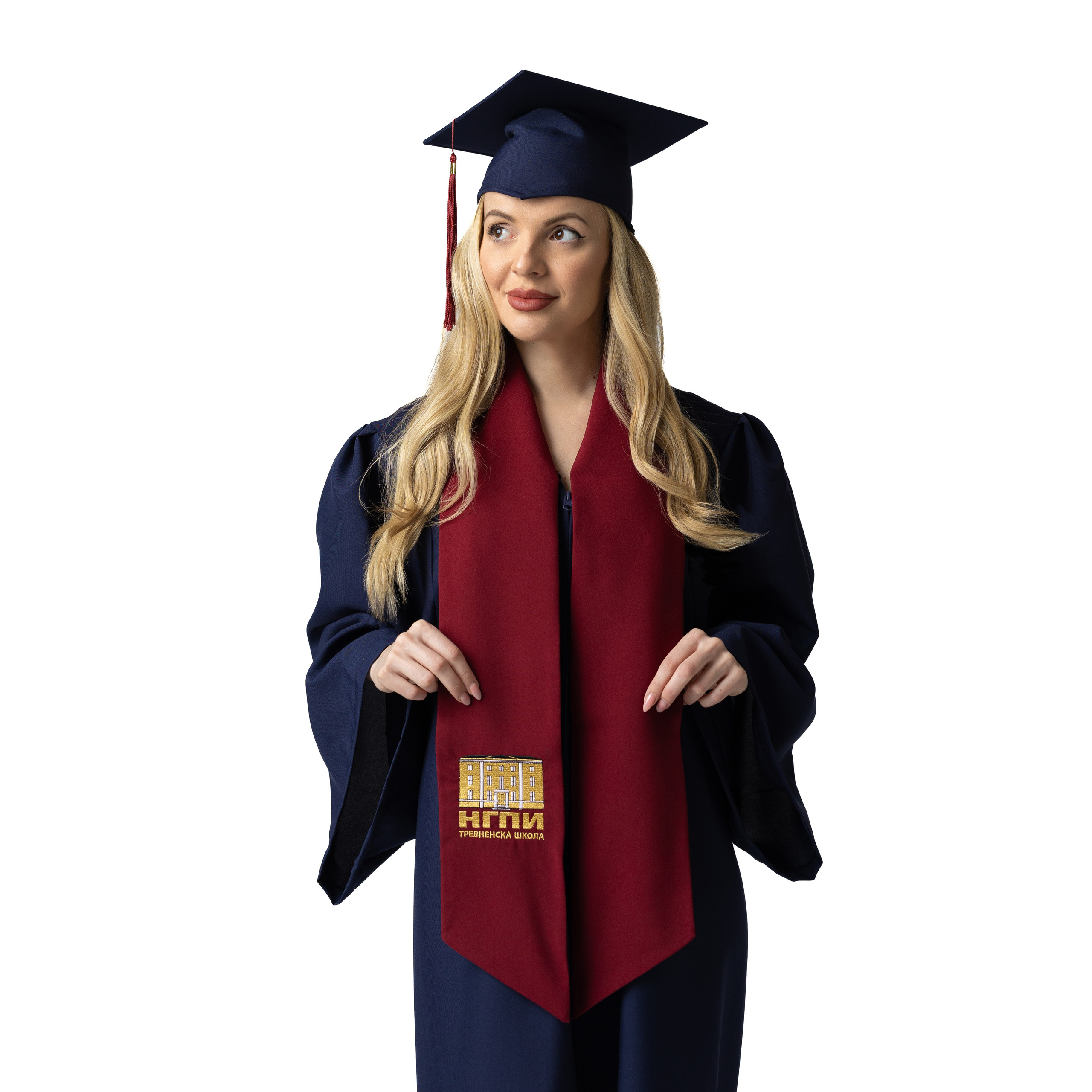 Комплект тога, шал, шапка с пискюл за завършване. 🎓 Togiishapki.bg — Тоги и академични шапки за дипломиране на студенти, ученици и деца