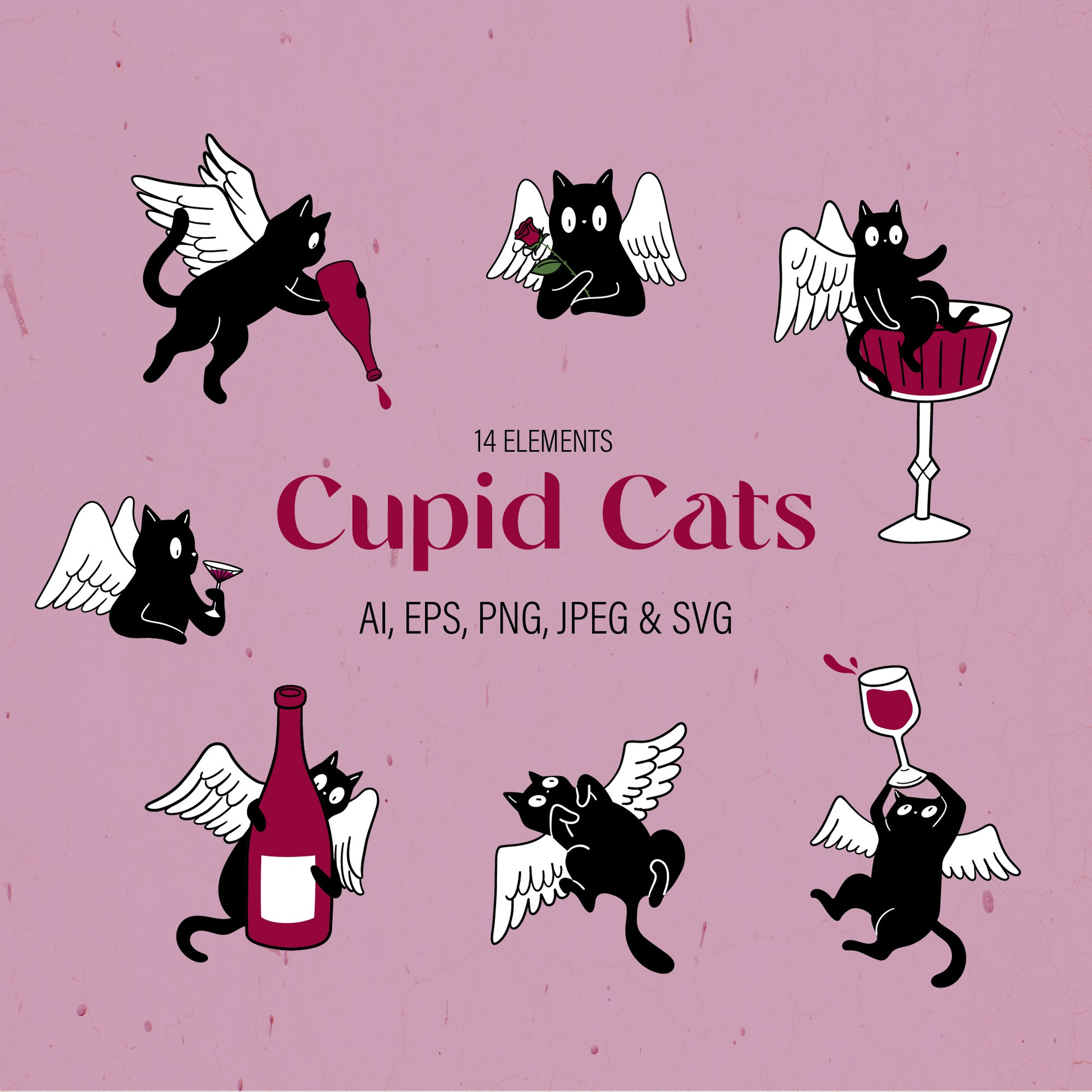 Cupid Cats. Helen Reveur | Illustrator & Brand Designer | Ready-Made & Custom Illustrations