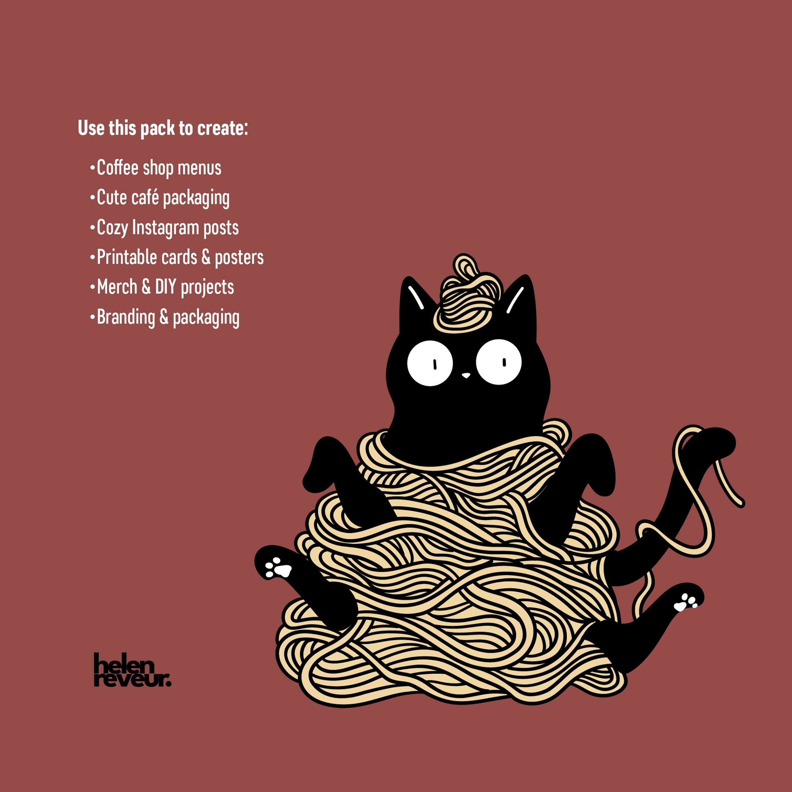 Hungry Black Cats Collection. Helen Reveur | Illustrator & Brand Designer | Ready-Made & Custom Illustrations