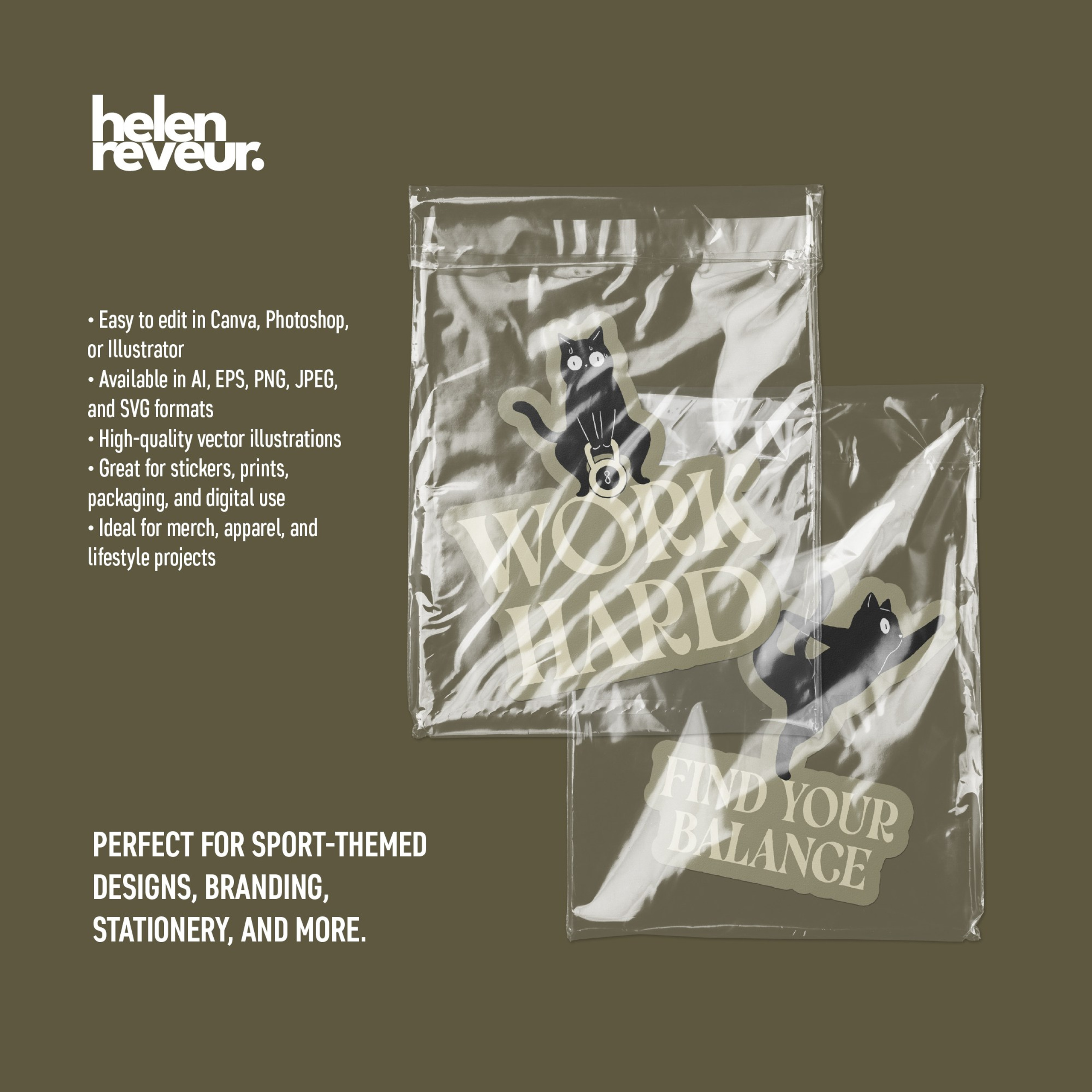 Sport Cats Clipart Set. Helen Reveur | Illustrator & Brand Designer | Ready-Made & Custom Illustrations