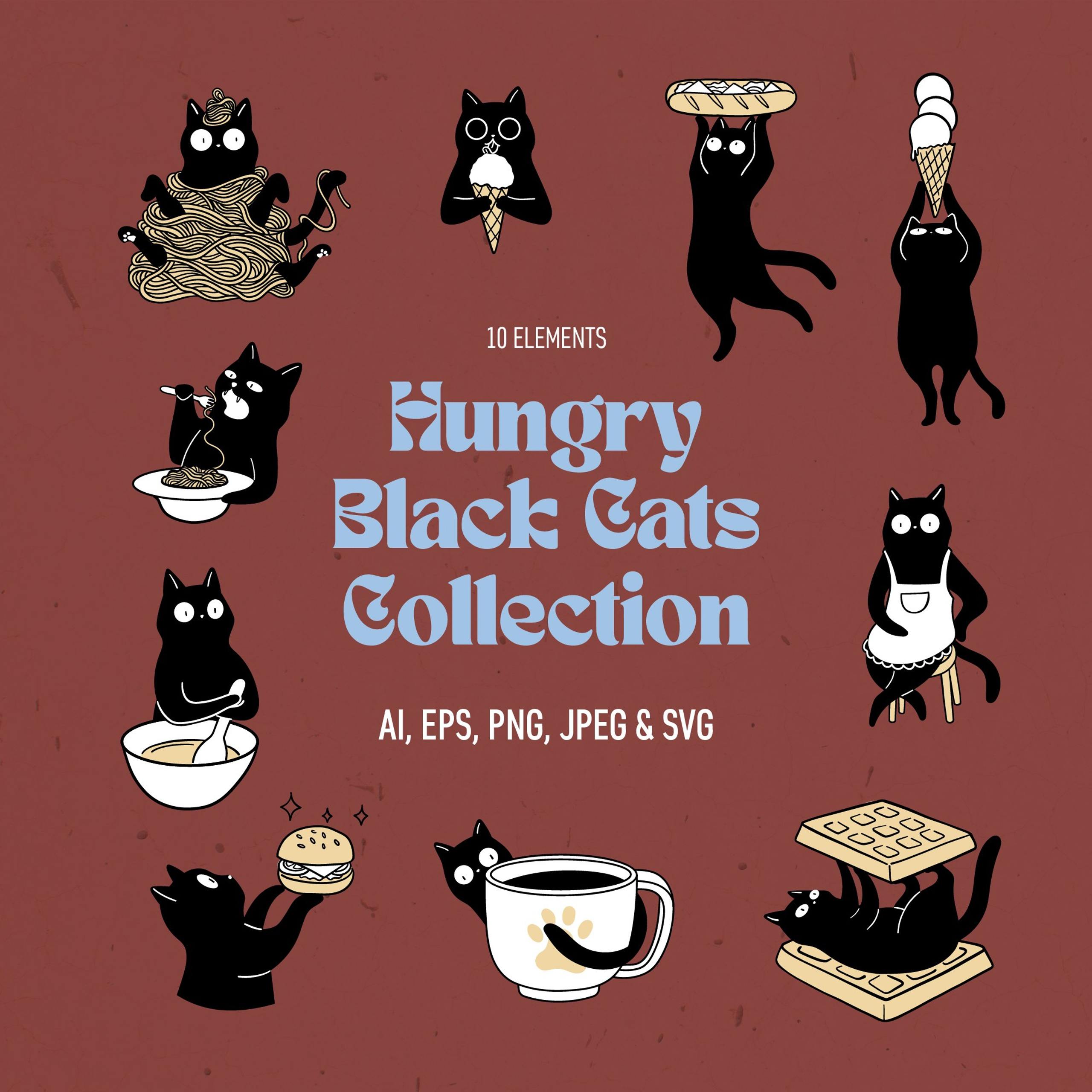 Hungry Black Cats Collection. Helen Reveur | Illustrator & Brand Designer | Ready-Made & Custom Illustrations