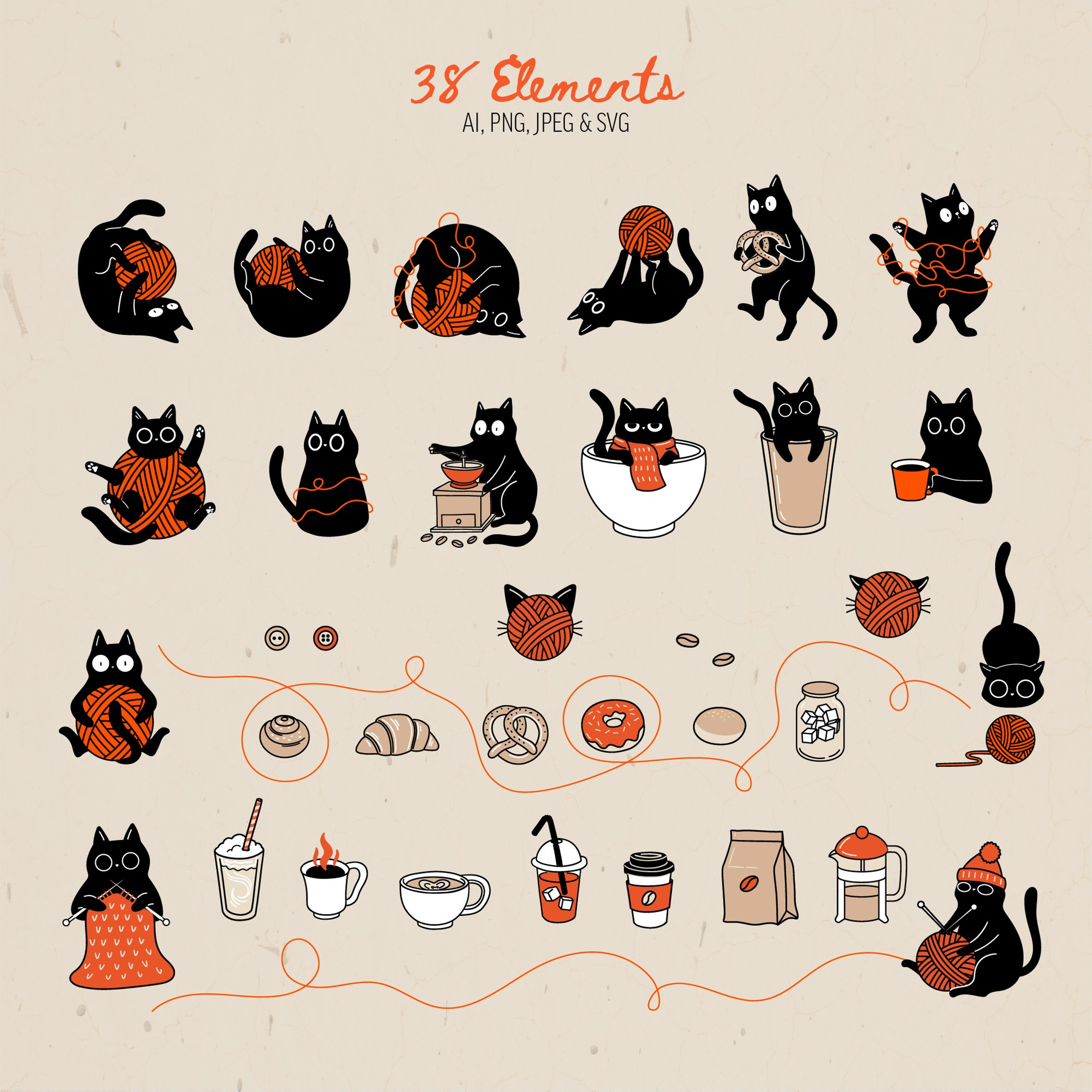 Knitted Cat Cafe Illustrations Set. Helen Reveur | Illustrator & Brand Designer | Ready-Made & Custom Illustrations