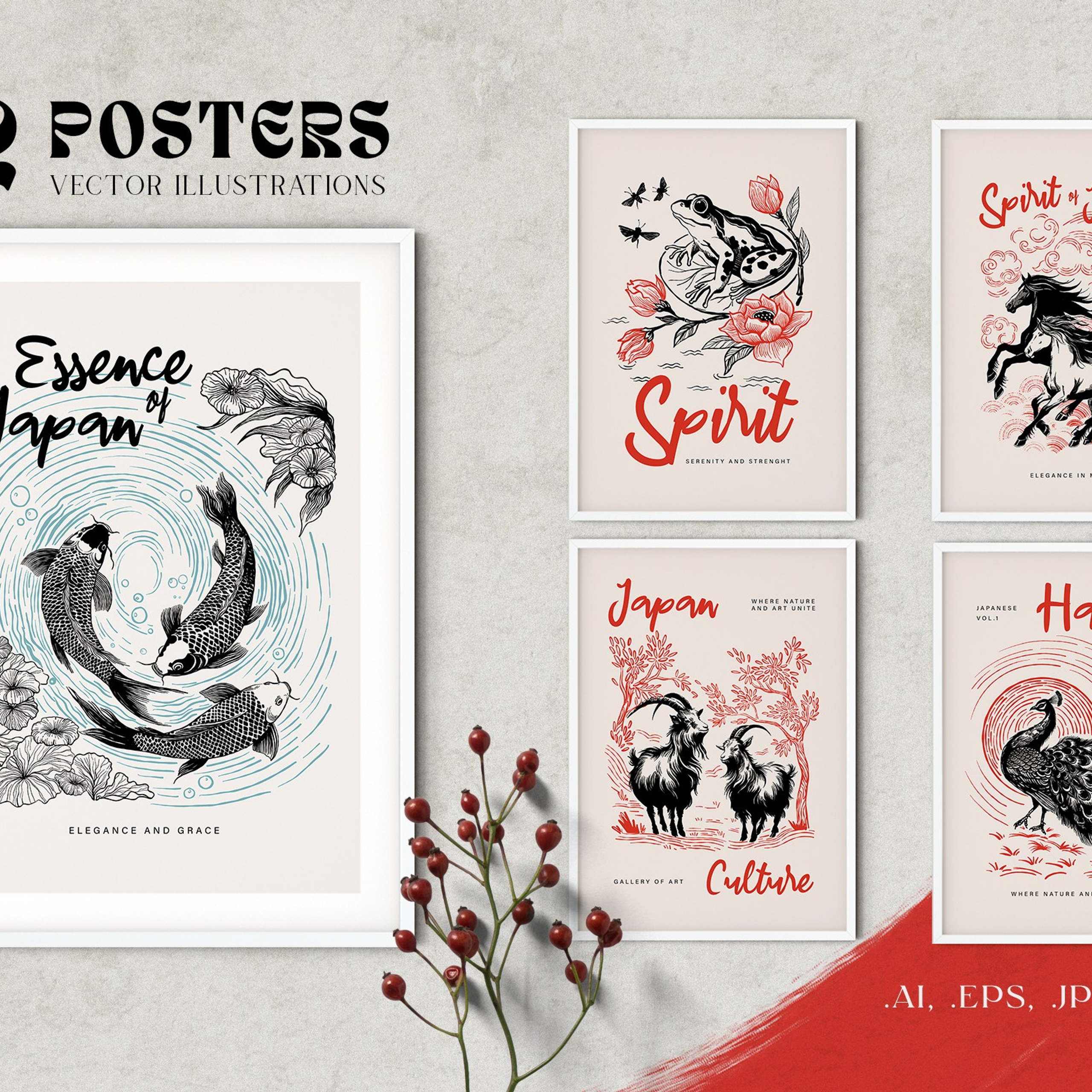 Japanese Collection Posters&Patterns. Helen Reveur | Illustrator & Brand Designer | Ready-Made & Custom Illustrations