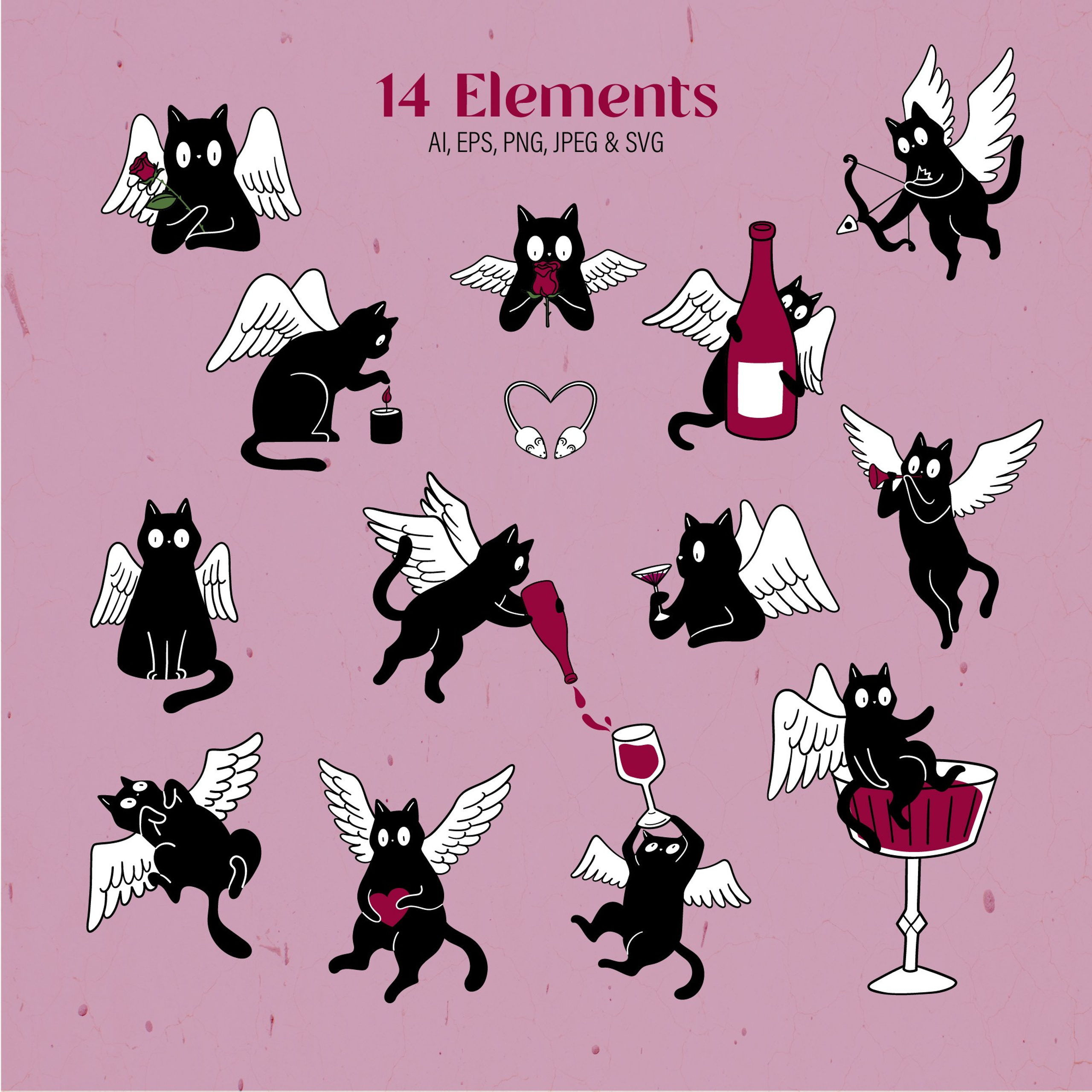 Cupid Cats. Helen Reveur | Illustrator & Brand Designer | Ready-Made & Custom Illustrations