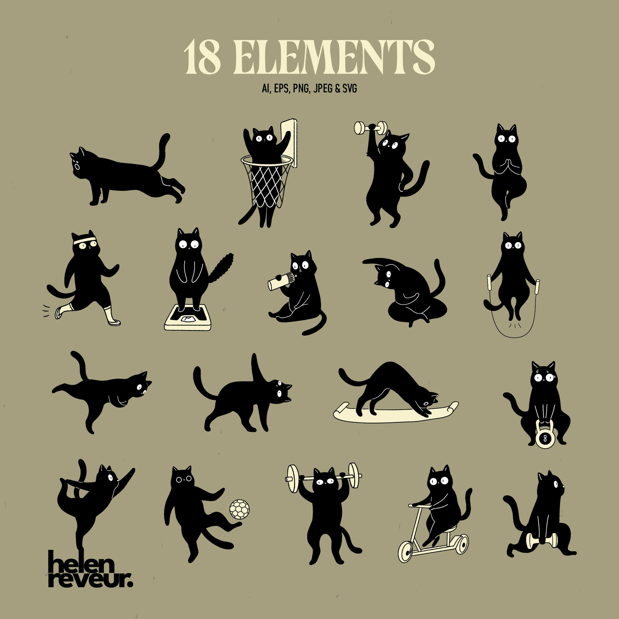 Sport Cats Clipart Set. Helen Reveur | Illustrator & Brand Designer | Ready-Made & Custom Illustrations