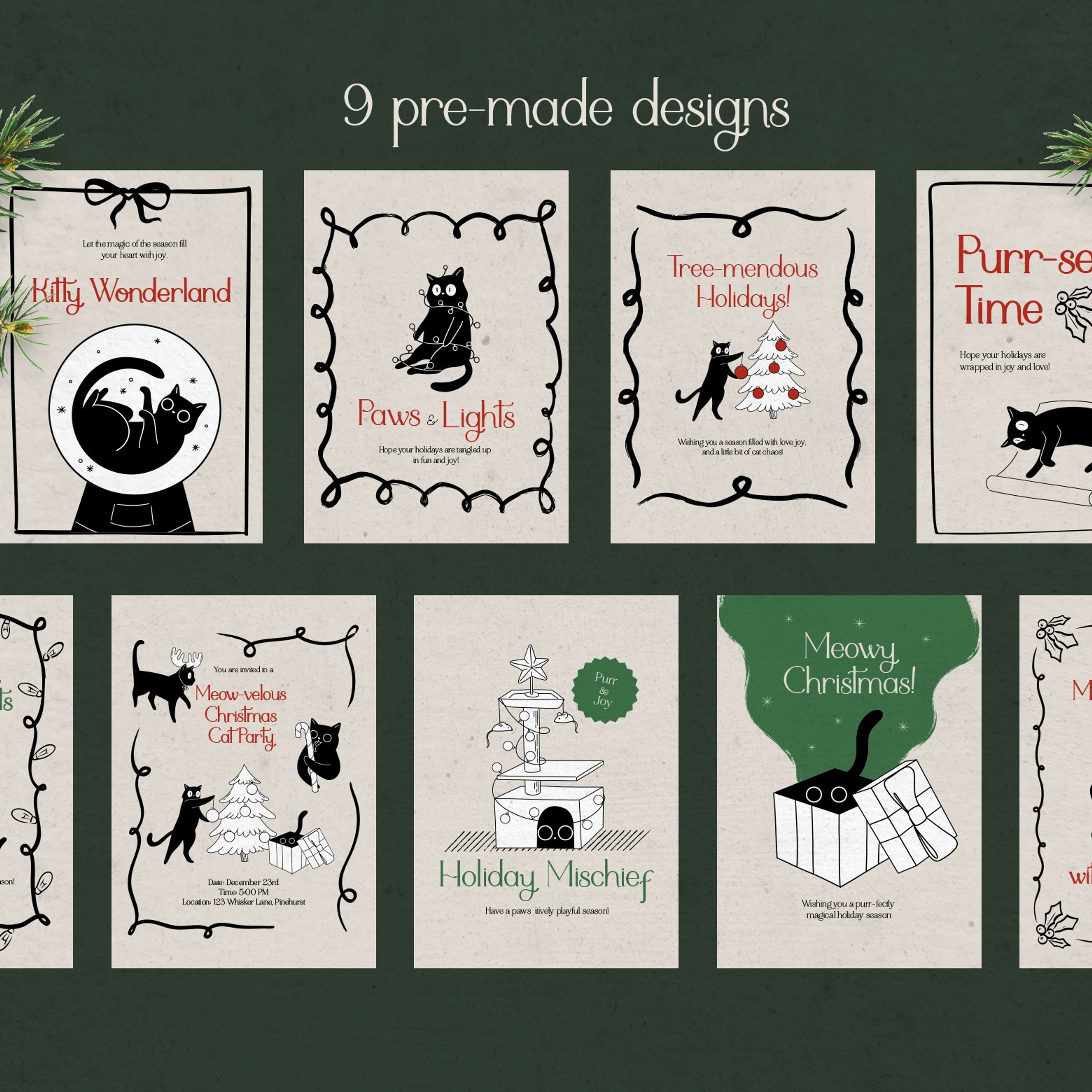 Merry Meows | Festive cats. Helen Reveur | Illustrator & Brand Designer | Ready-Made & Custom Illustrations