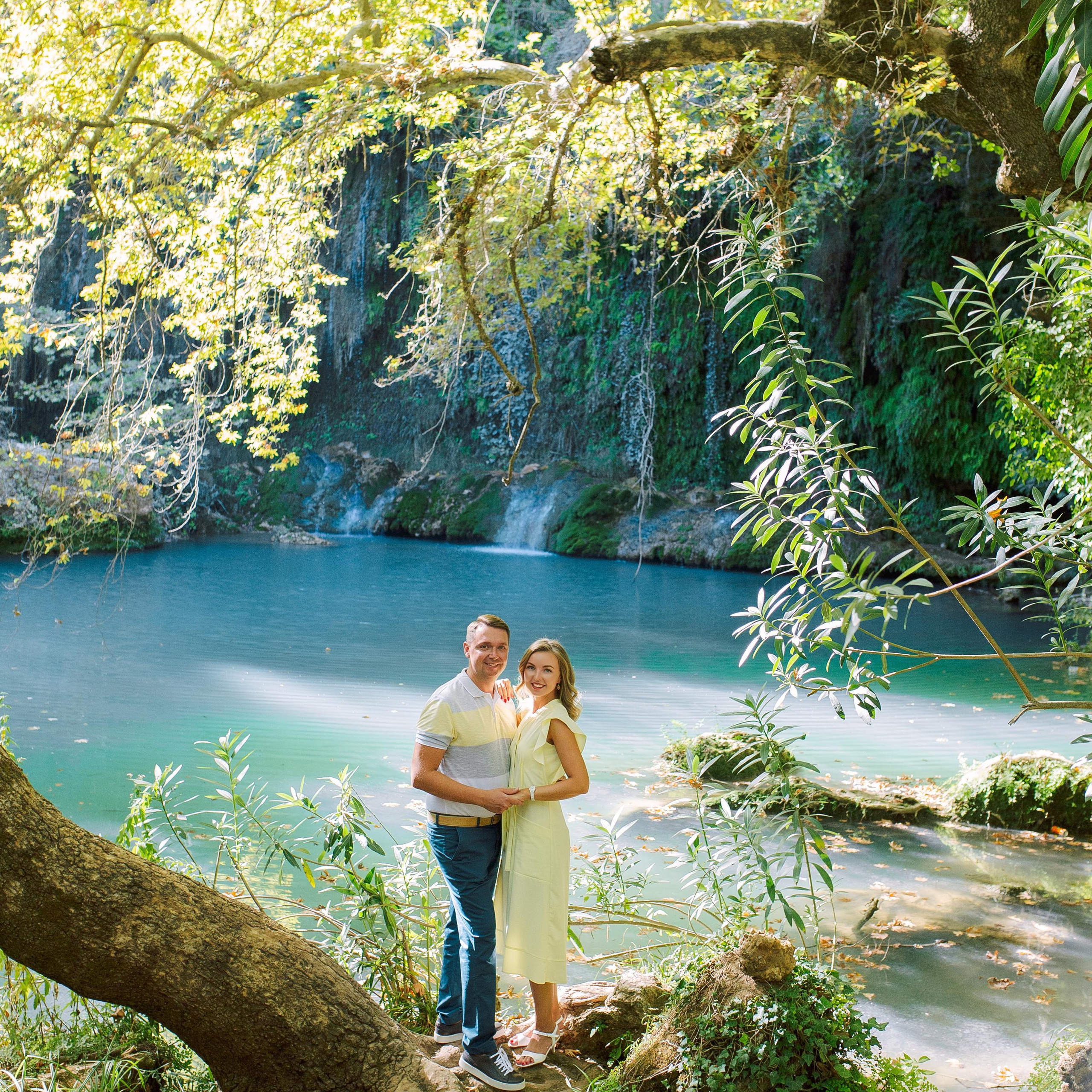 Day. Magic waterfall. Love story photo session of couples. Alsu Develi, Photographer in Turkey, Alanya, Side, Belek, Antalya, Kemer, Turkiye. Photoshooting in Alanya. Photosession in Belek, Side