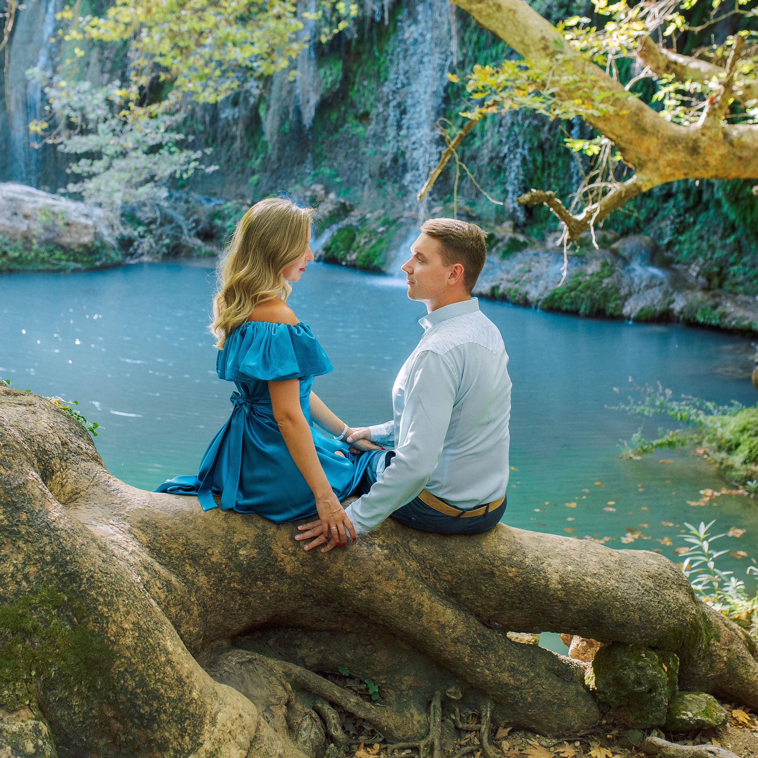 Day. Magic waterfall. Love story photo session of couples. Alsu Develi, Photographer in Turkey, Alanya, Side, Belek, Antalya, Kemer, Turkiye. Photoshooting in Alanya. Photosession in Belek, Side