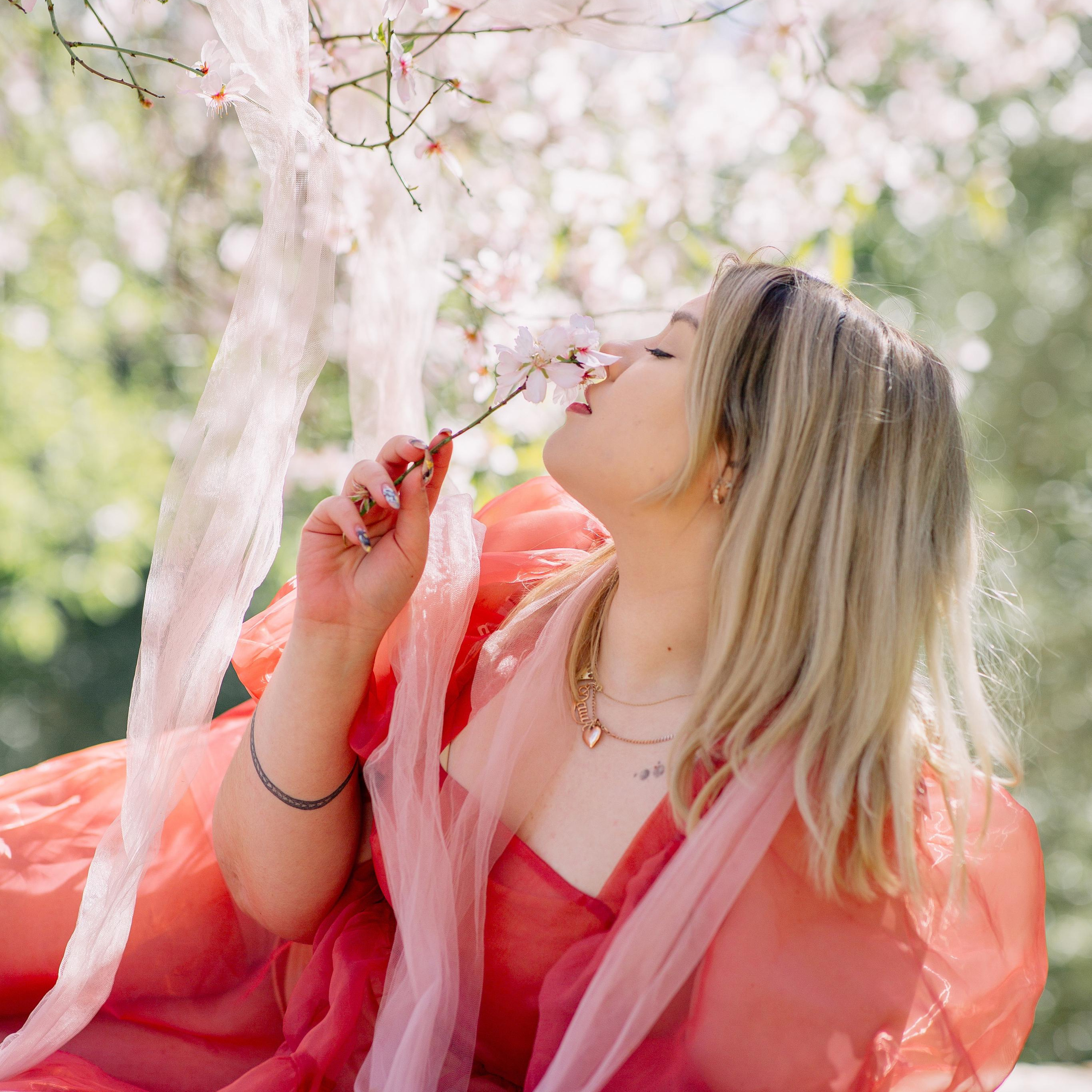 Photo session of blossoming almonds.